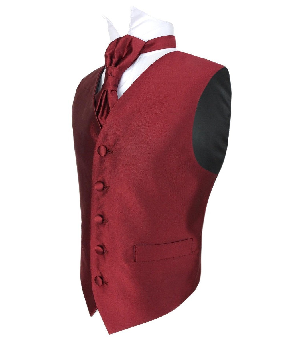 Boys Satin Waistcoat & Cravat Set - Burgundy