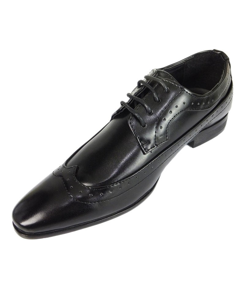 Boys Lace Up Wingtip Brogue Shoes - Black