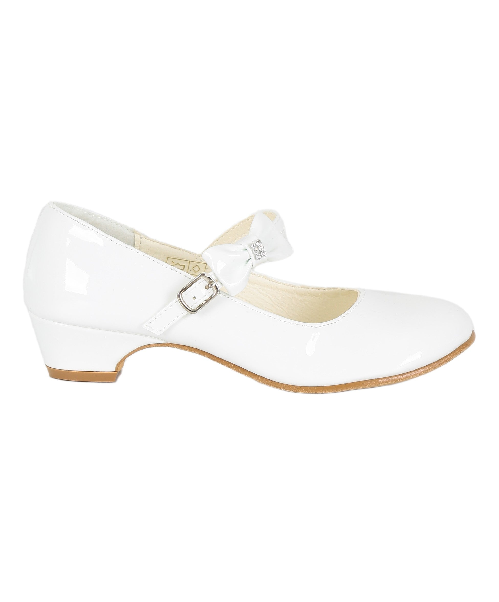 Girls Medium Heel Patent Mary Jane Shoes -DANIELLE - White