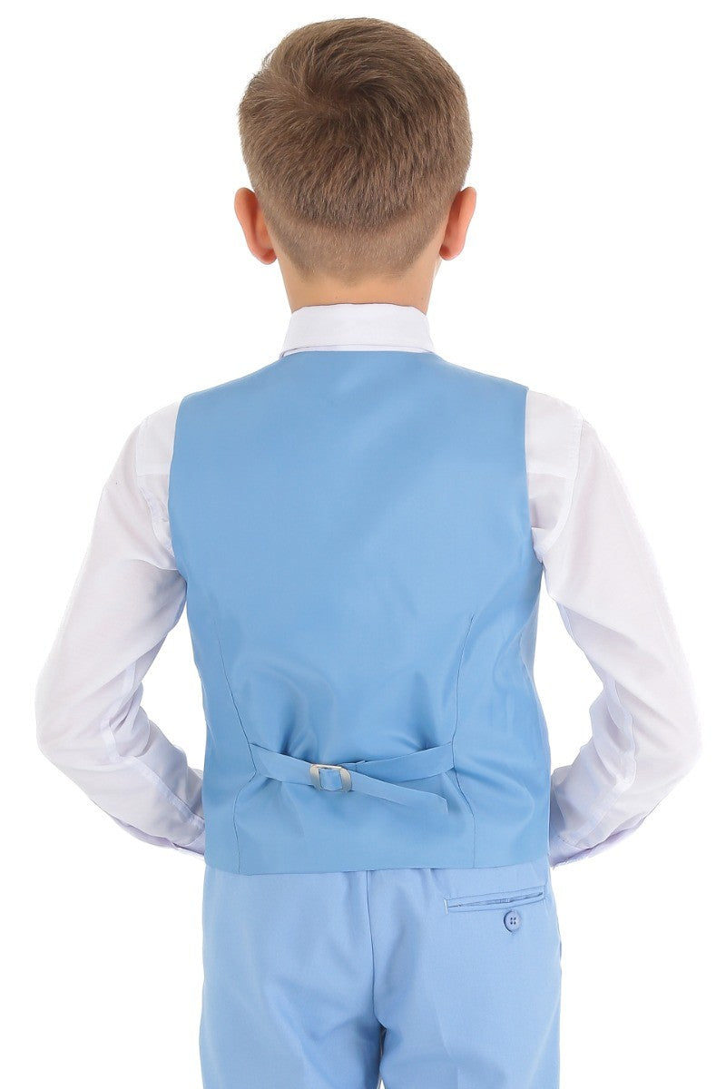 Boys Slim Fit Herringbone 8 Piece Suit Set - KING - Sky Blue