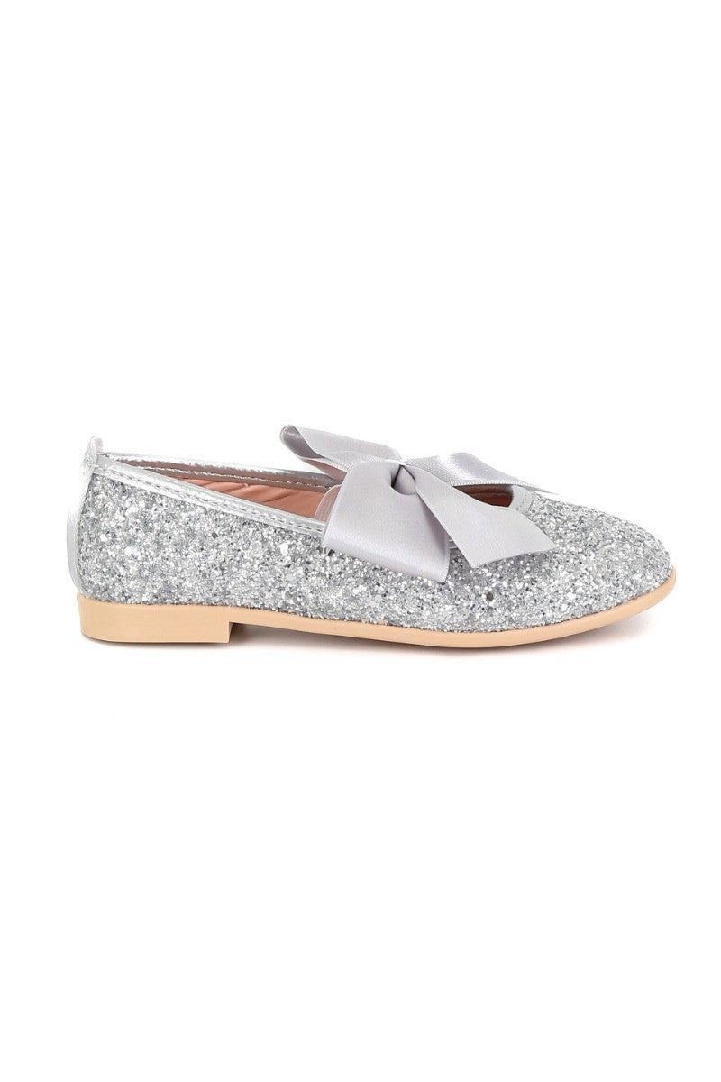 Girls Sequin Ballerina Flat Pumps - LOLA - Silver