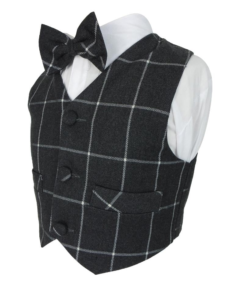 Baby Boys Vintage Windowpane Check Suit Set - Charcoal Grey