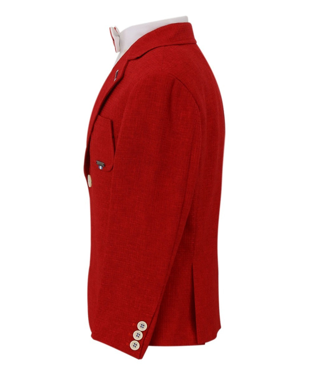 Boys Twill Single Breasted Slim Fit Blazer - TERRY - Red