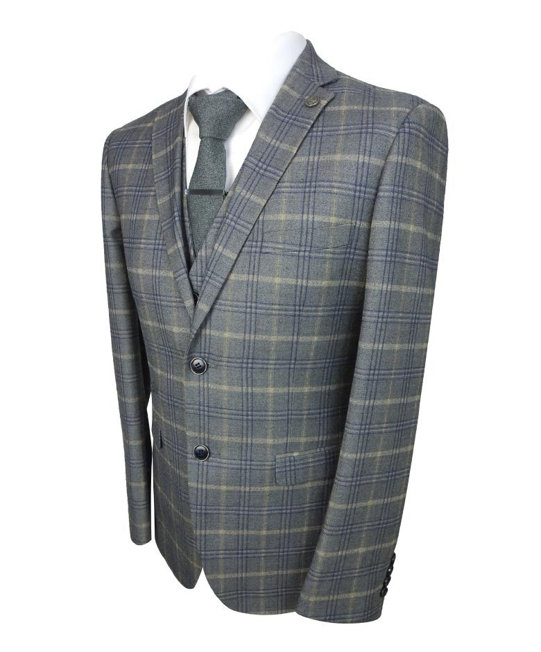 Men's Tailored Fit Retro Check Suit - KENNETH - Grey - Gold