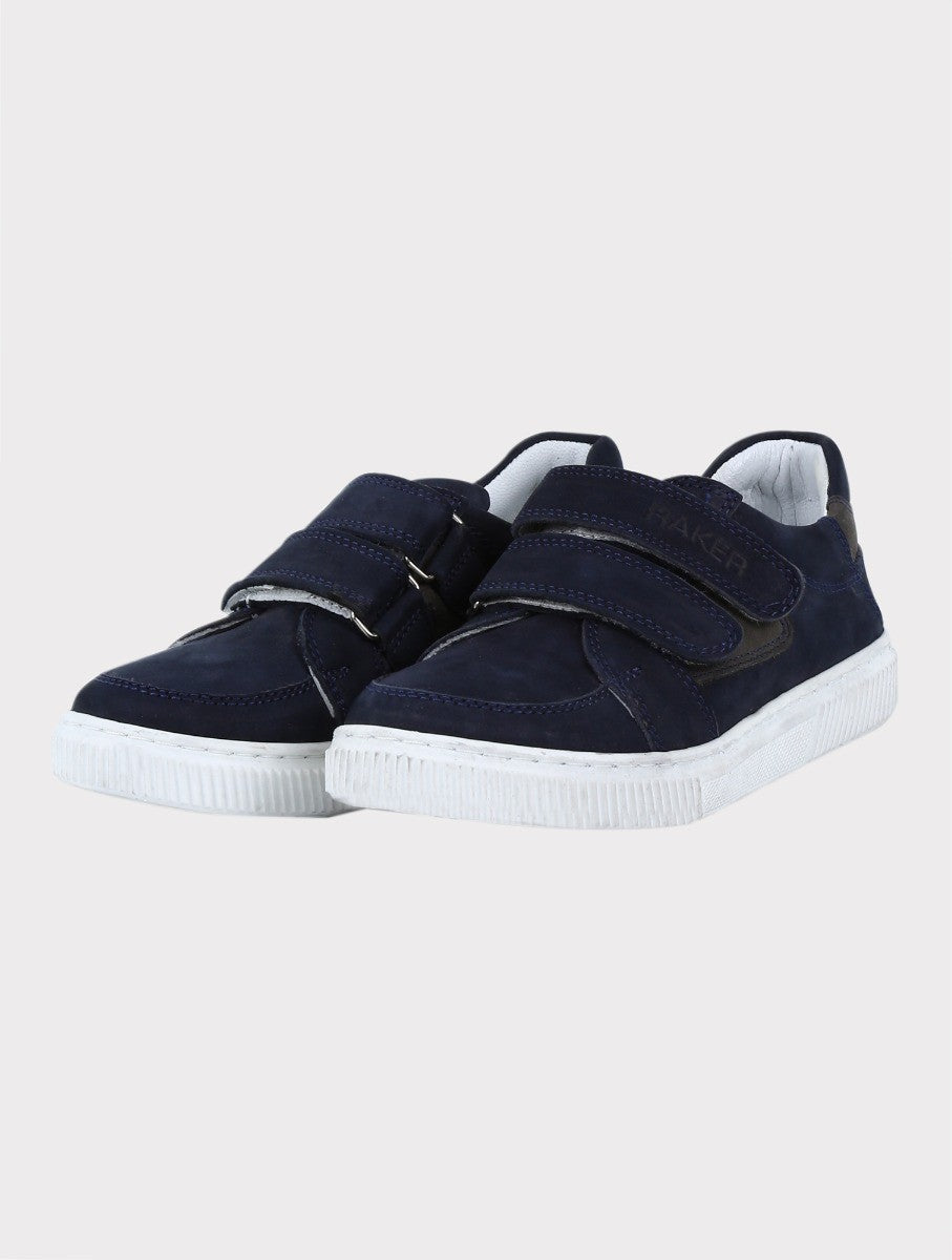 Boys Suede Velcro Sneakers - Navy Blue - Grey