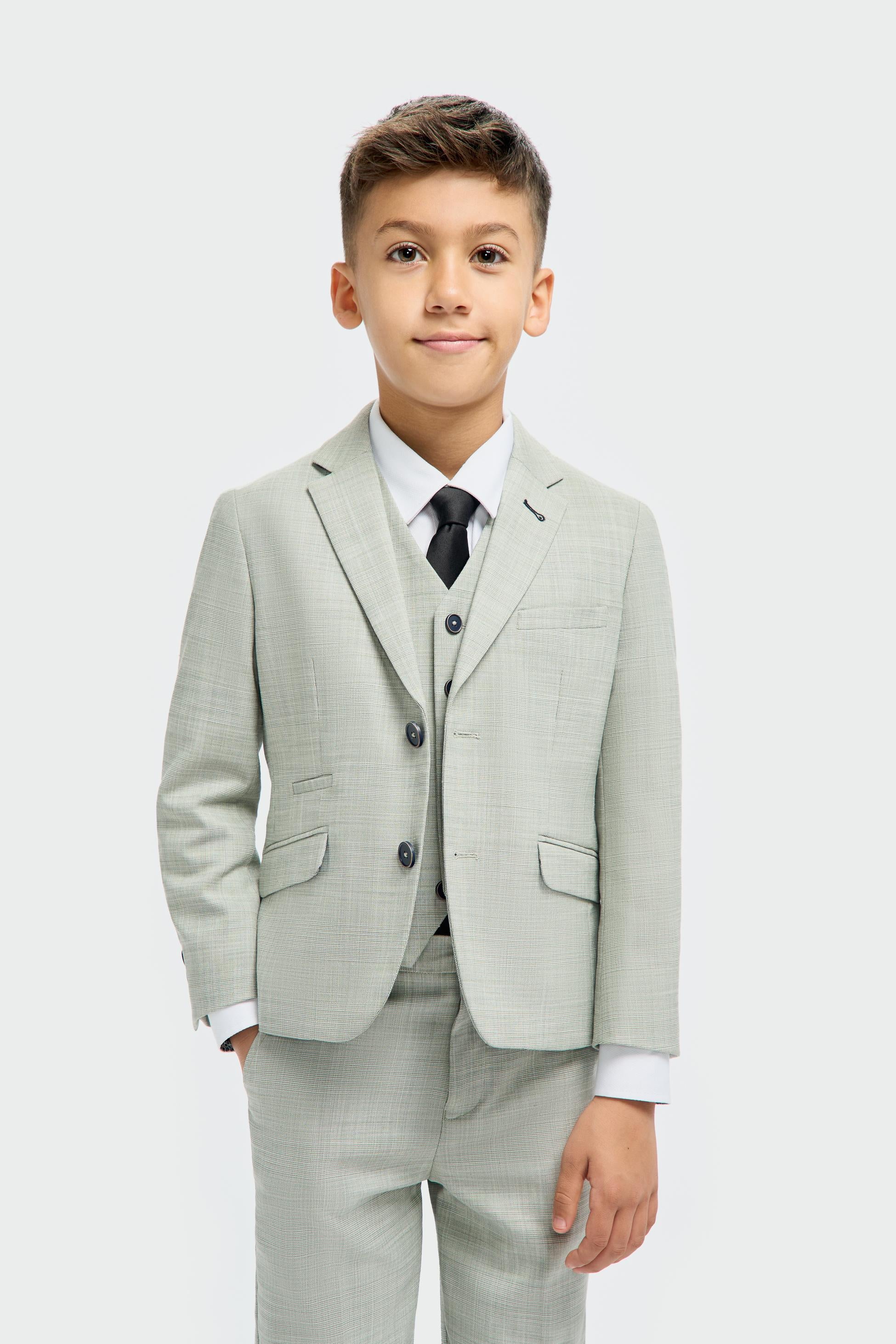 Boys’ 3-Piece Sage Green Textured Suit - Camden - Sage Green