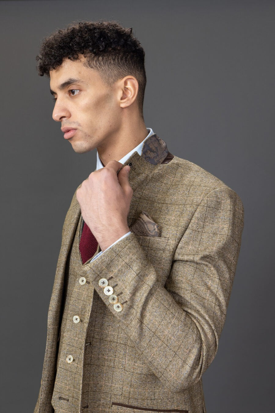 Men's Tweed Windowpane Check Suit - LIAM Beige - Beige