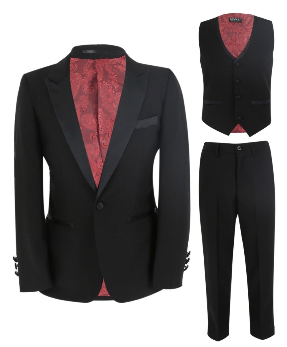 Boys Peak Lapel Tuxedo Dinner Suit - HARRY Black - Black