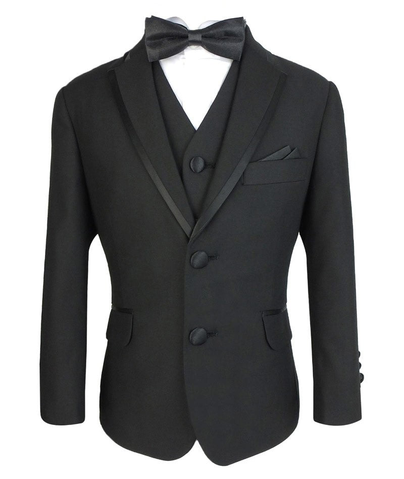 Boys Slim Fit Piping Tuxedo Dinner Suit - Black