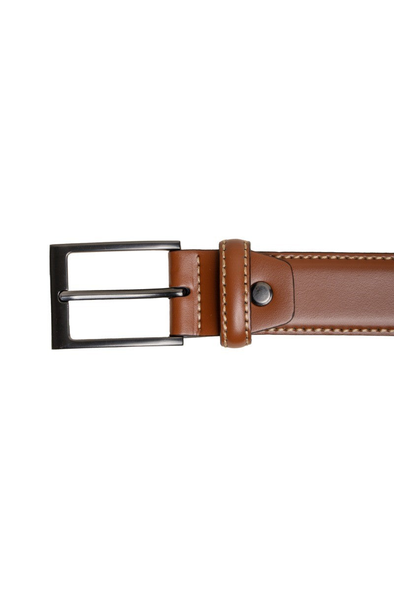 Men's Stitched Leather Belt Accessory - Tan Brown