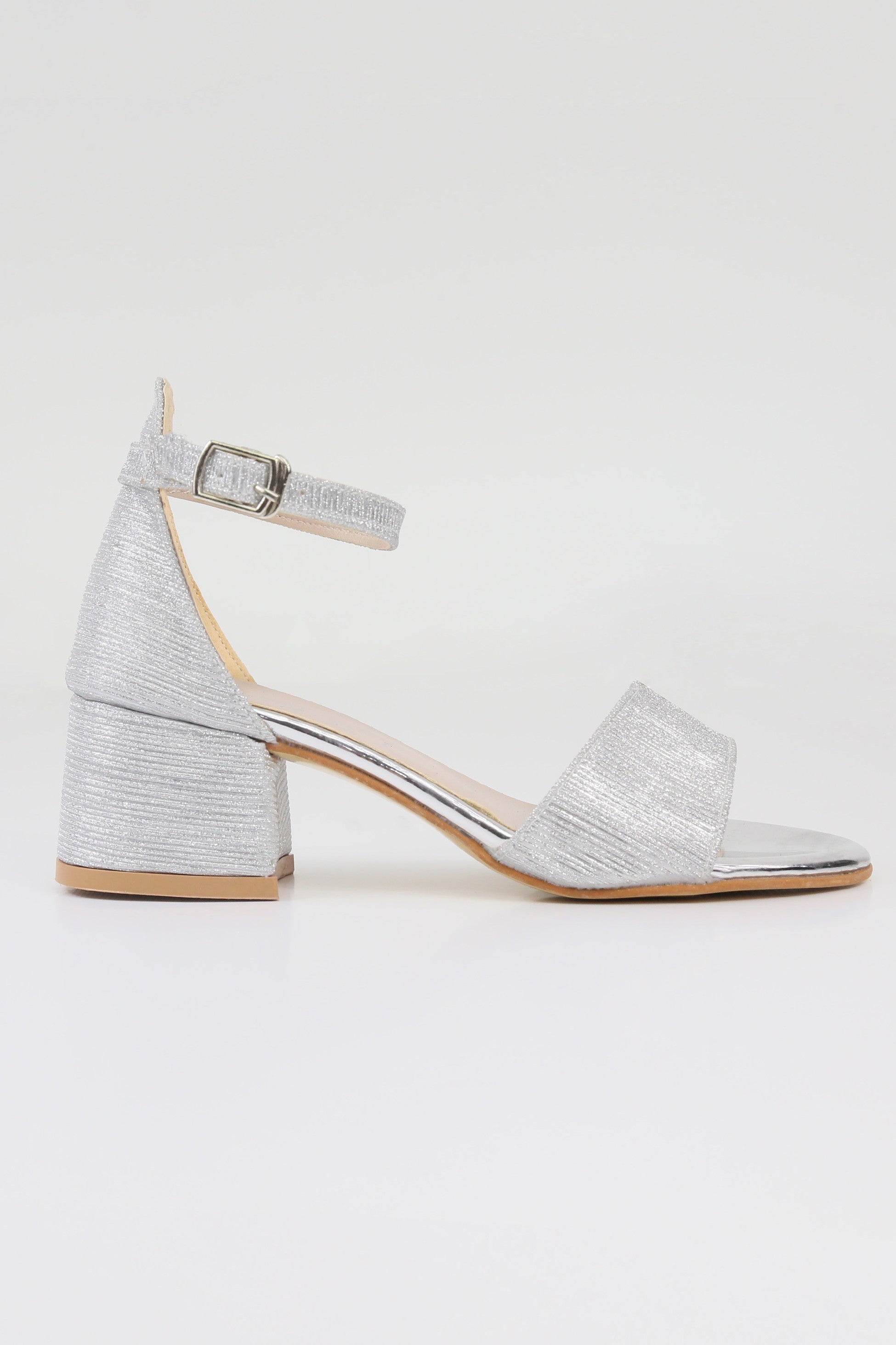 Girls Textured Silver Block Heel Sandals - JENNY - Silver