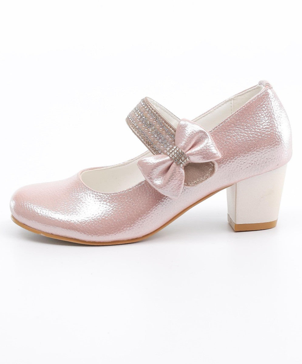 Girls Mary Jane Block Heel Communion Dress Shoes - Baby Pink