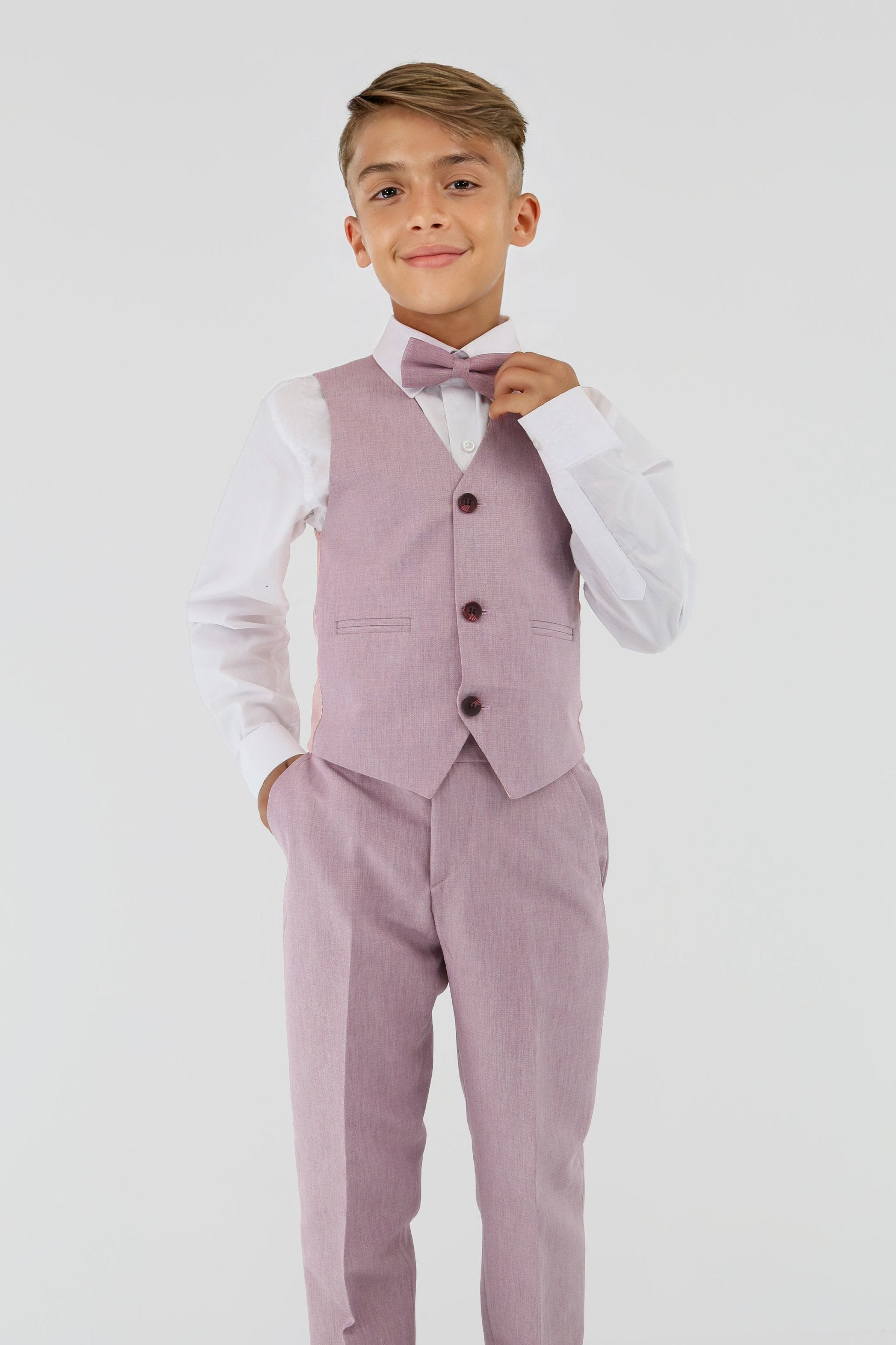 Boys Slim Fit Textured 8-Piece Formal Suit Set - Lilac Waistcoat Picture