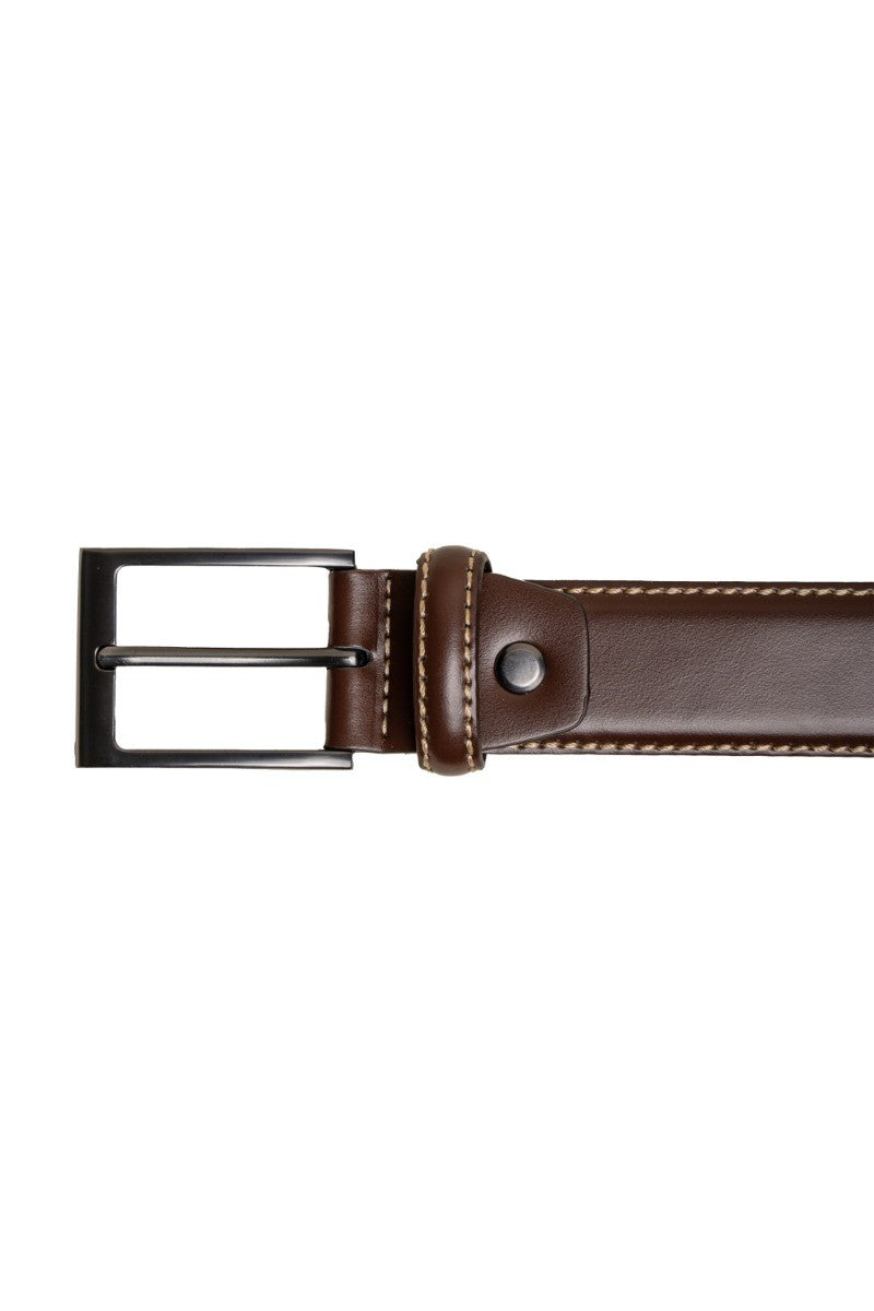 Men's Stitched Leather Belt Accessory - Brown