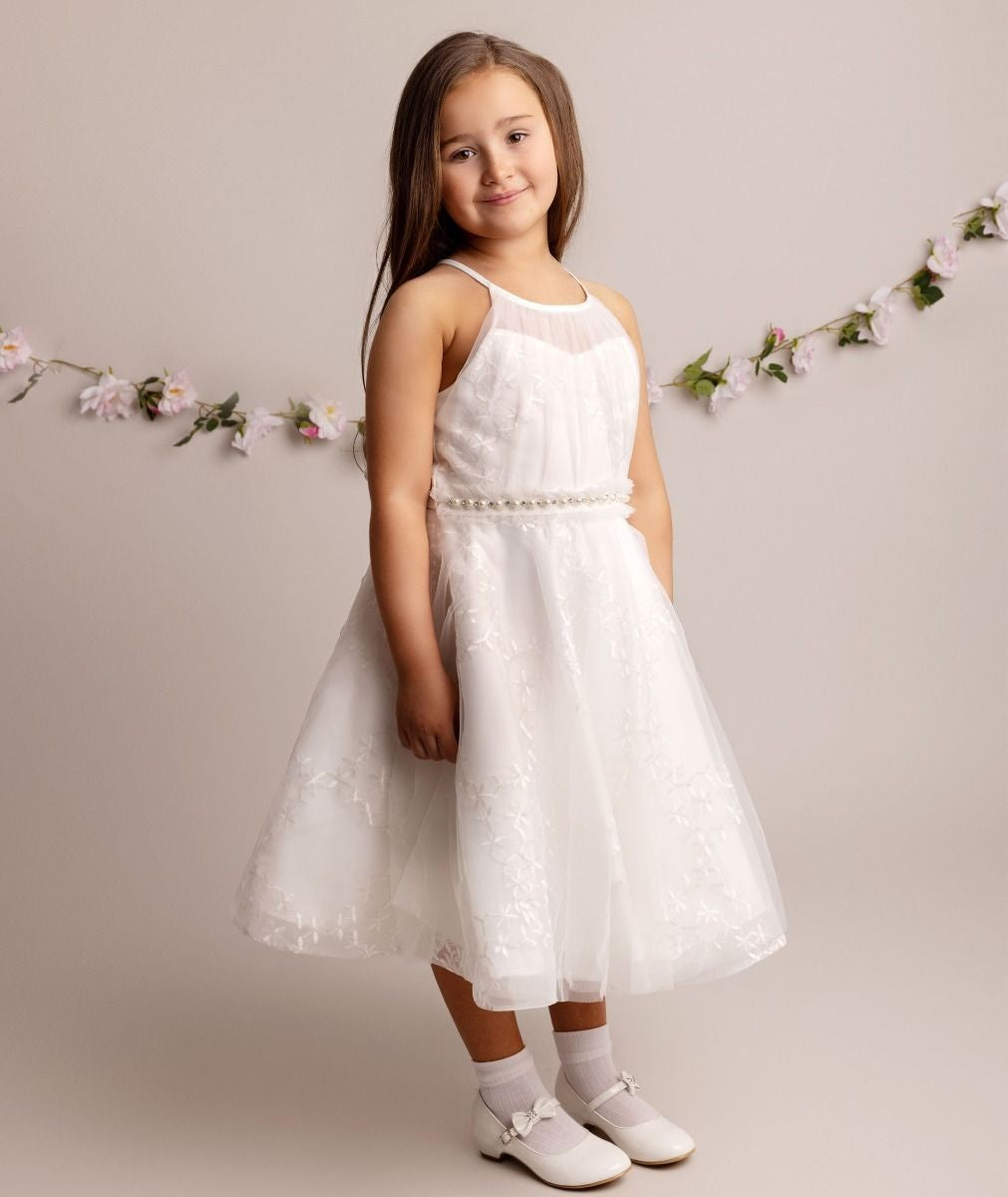 Girls' Ivory Halter Neckline Tulle Dress - GIA - Ivory