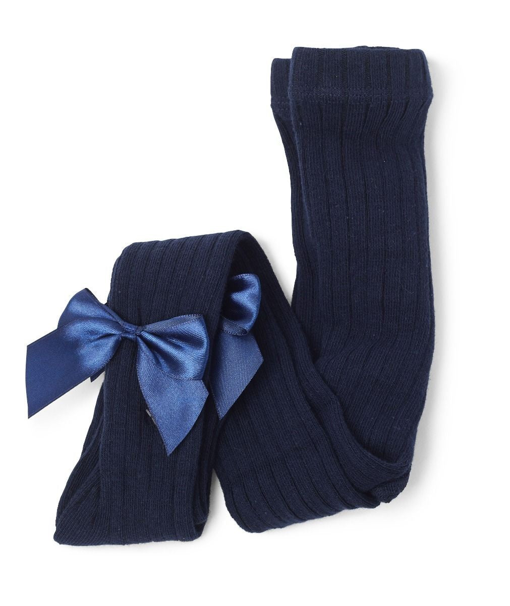 Girls Ribbed Bow Tights – KITTY - Navy Blue