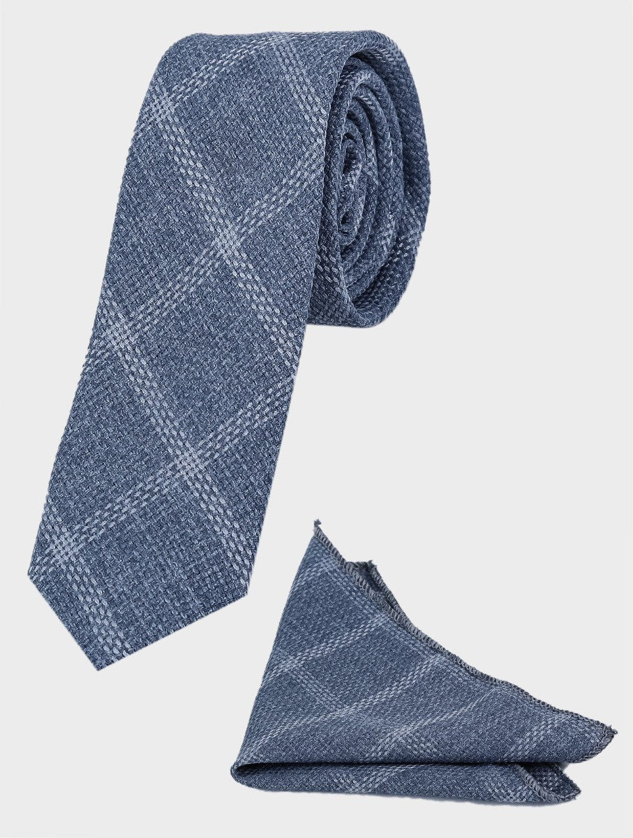 Boys Tweed Windowpane Check Cotton Waistcoat - Blue - Grey