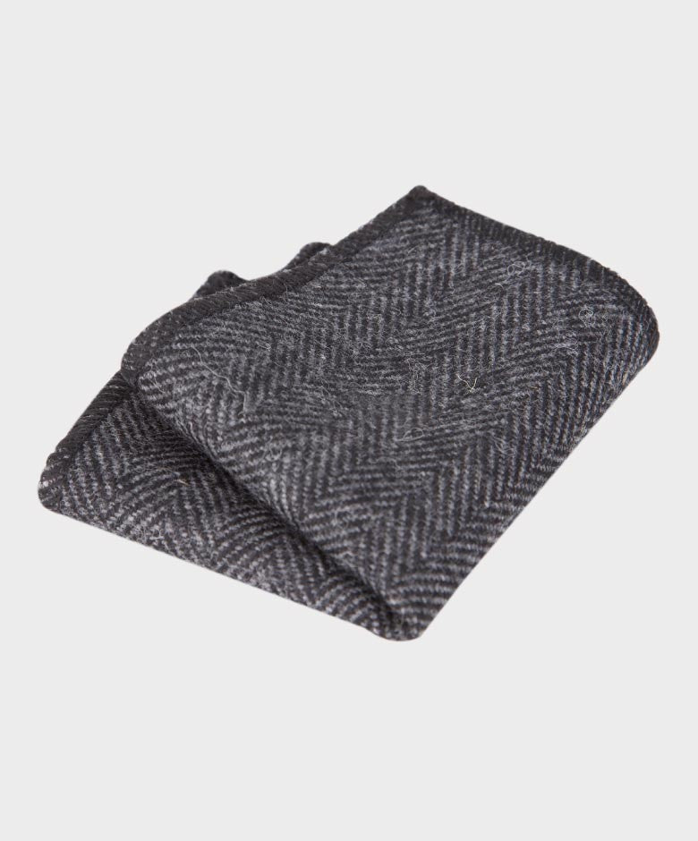 Boys Herringbone Tweed Tie and Hanky Set - Charcoal Grey