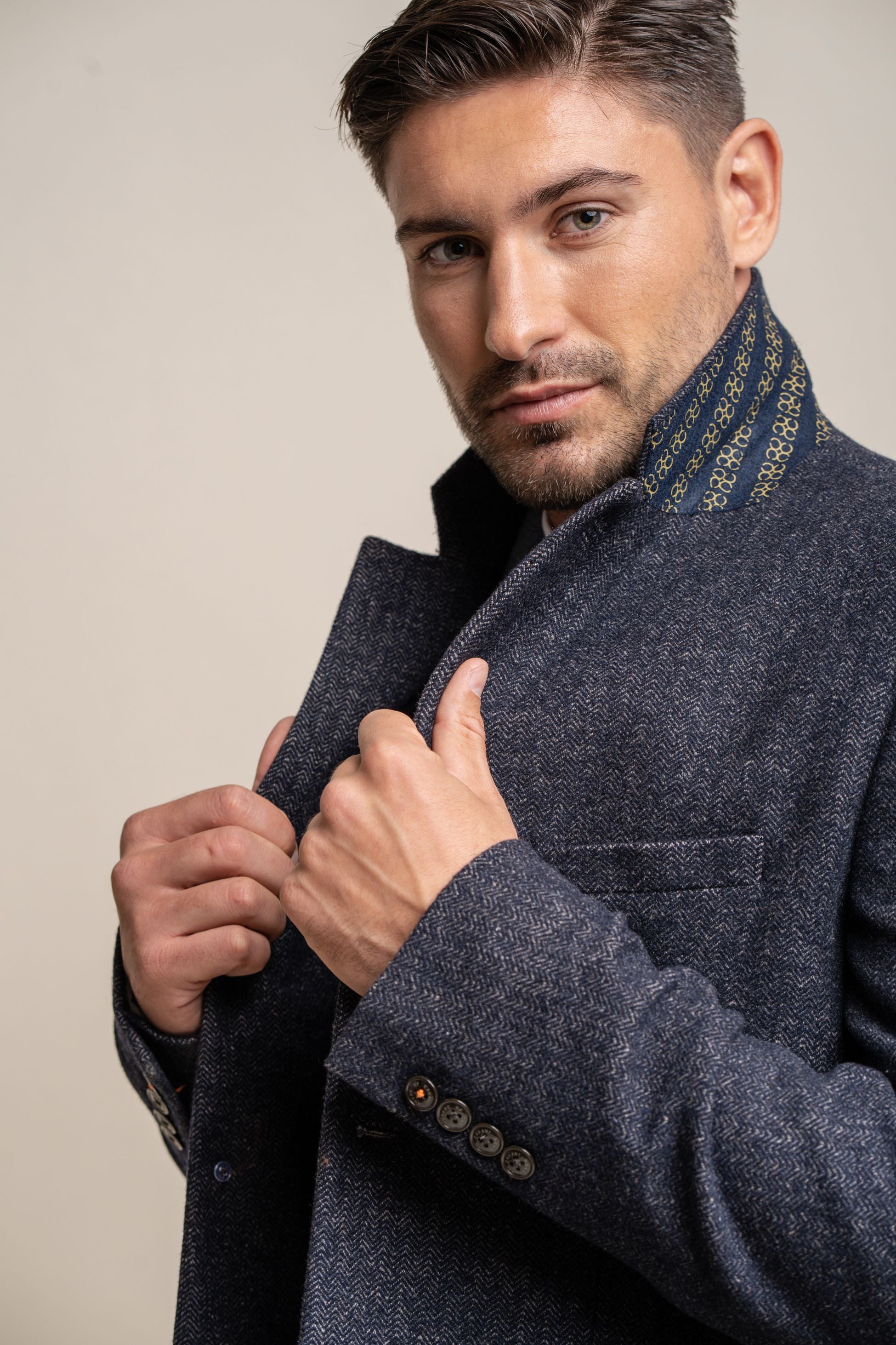 Men's Wool Midi Coat - ROMAN - Azure Blue