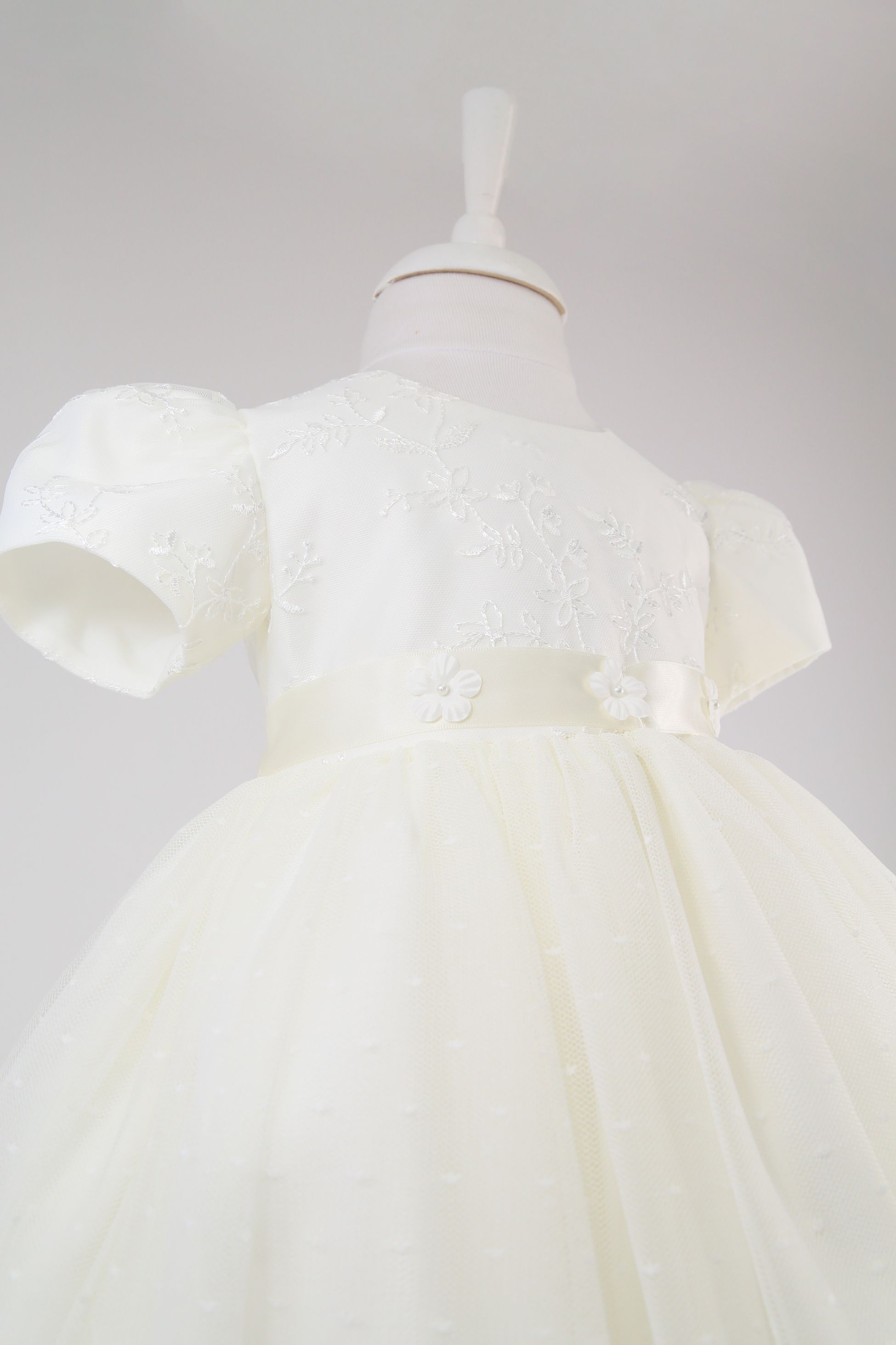 Baby Girls Balloon Sleeve Tulle Dress – B1038 - Ivory