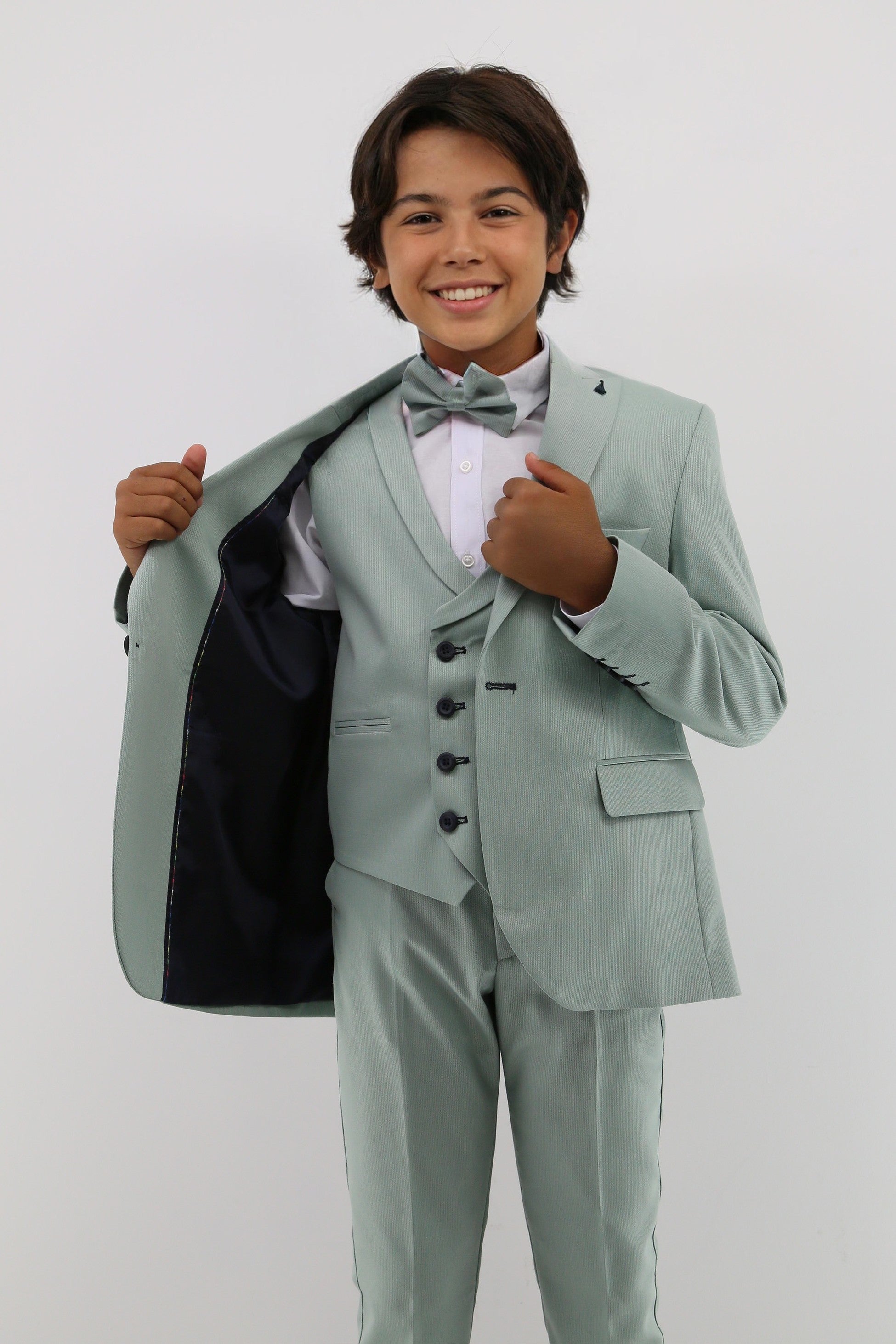 Boys Suit with Double Breasted Waistcoat 6 PC Set - Mint Green