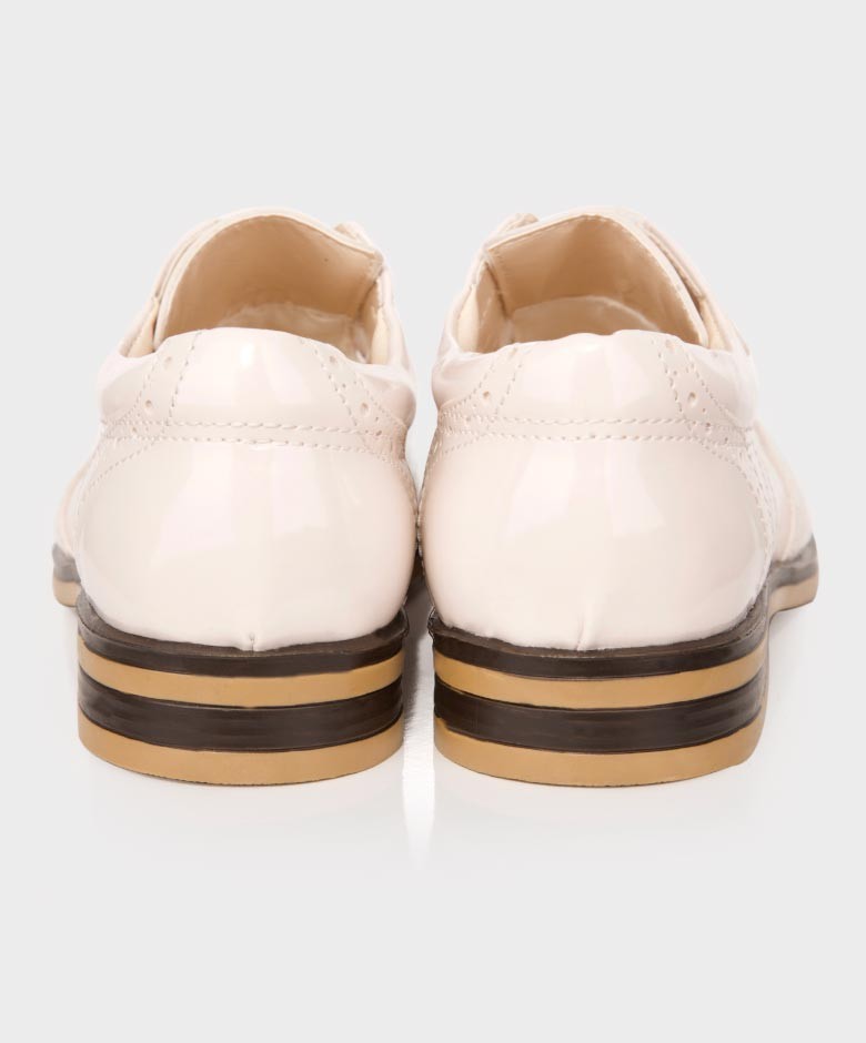 Boys Patent  Brogue Velcro Dress Shoes - Ivory-Cream