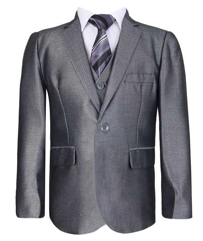 Boys Wedding Silver Suit Set - Dark Silver