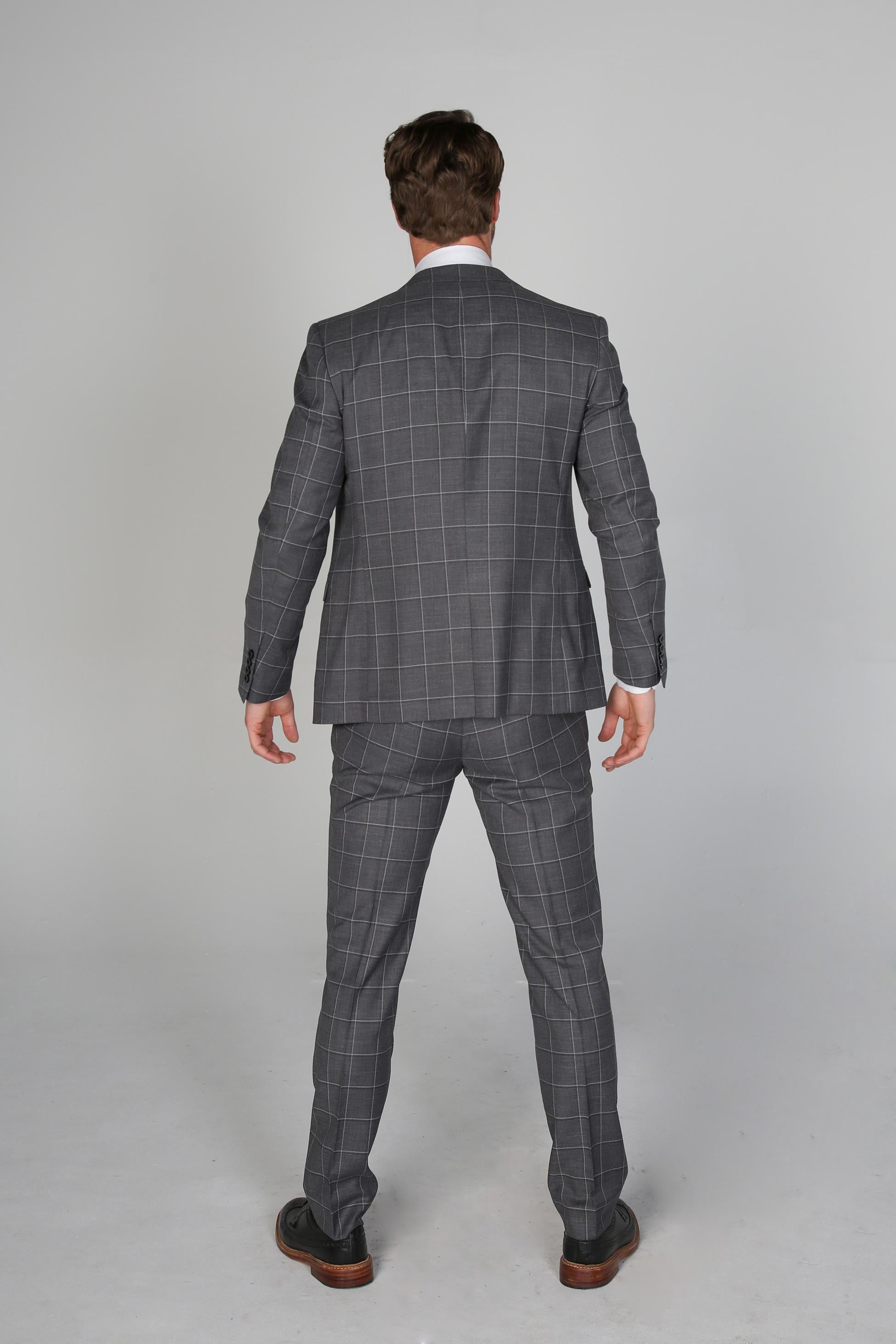 Men’s Check Windowpane Grey Suit Jacket- HOBBS - Grey