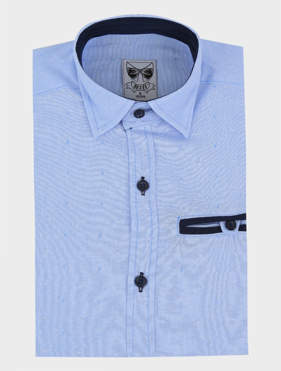 Boys Oxford Dotted Slim Fit Long Sleeve Shirt - Sky Blue