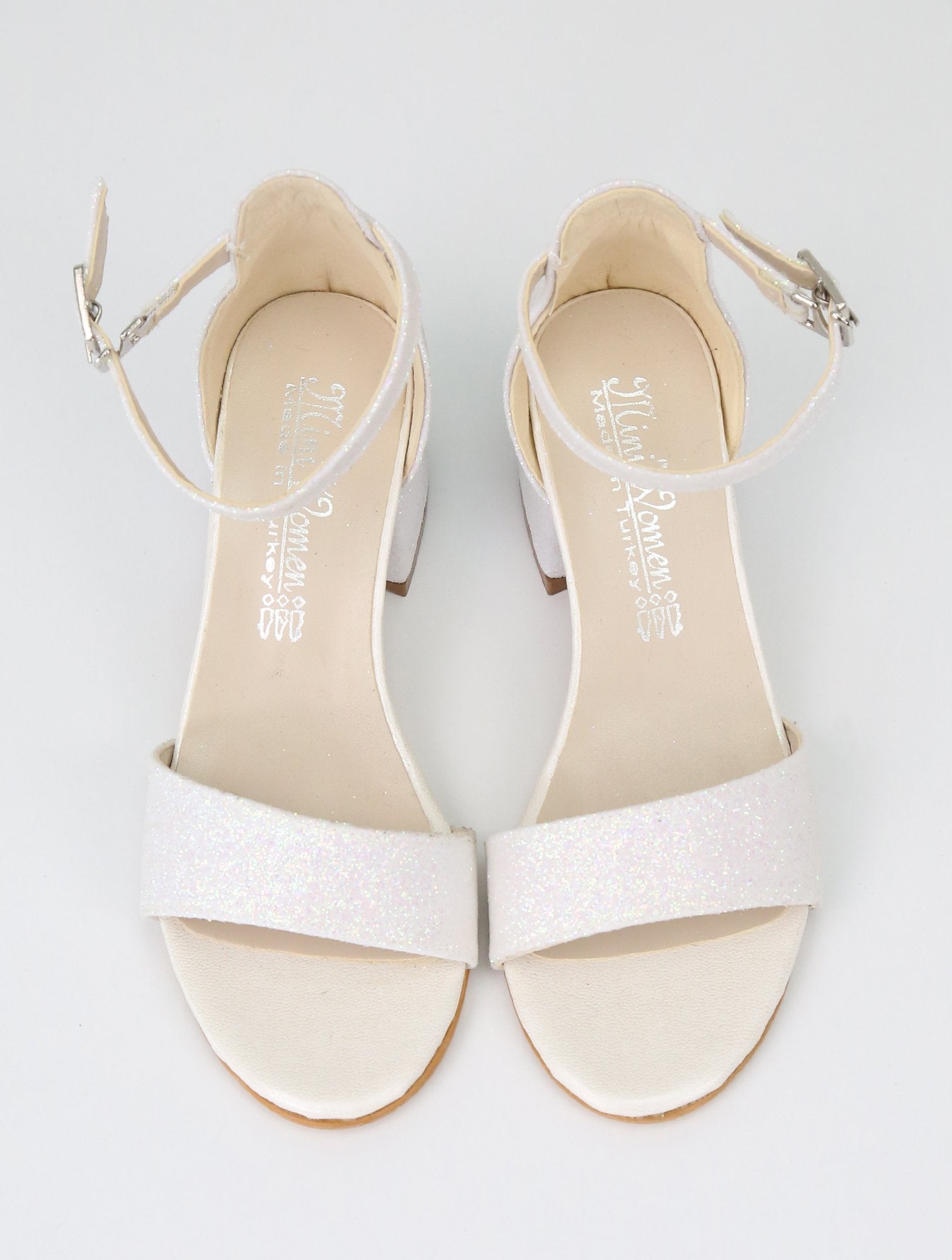 Girls Ankle-Strap Block Heel Sandals - SPARKLE - Pearl Ivory