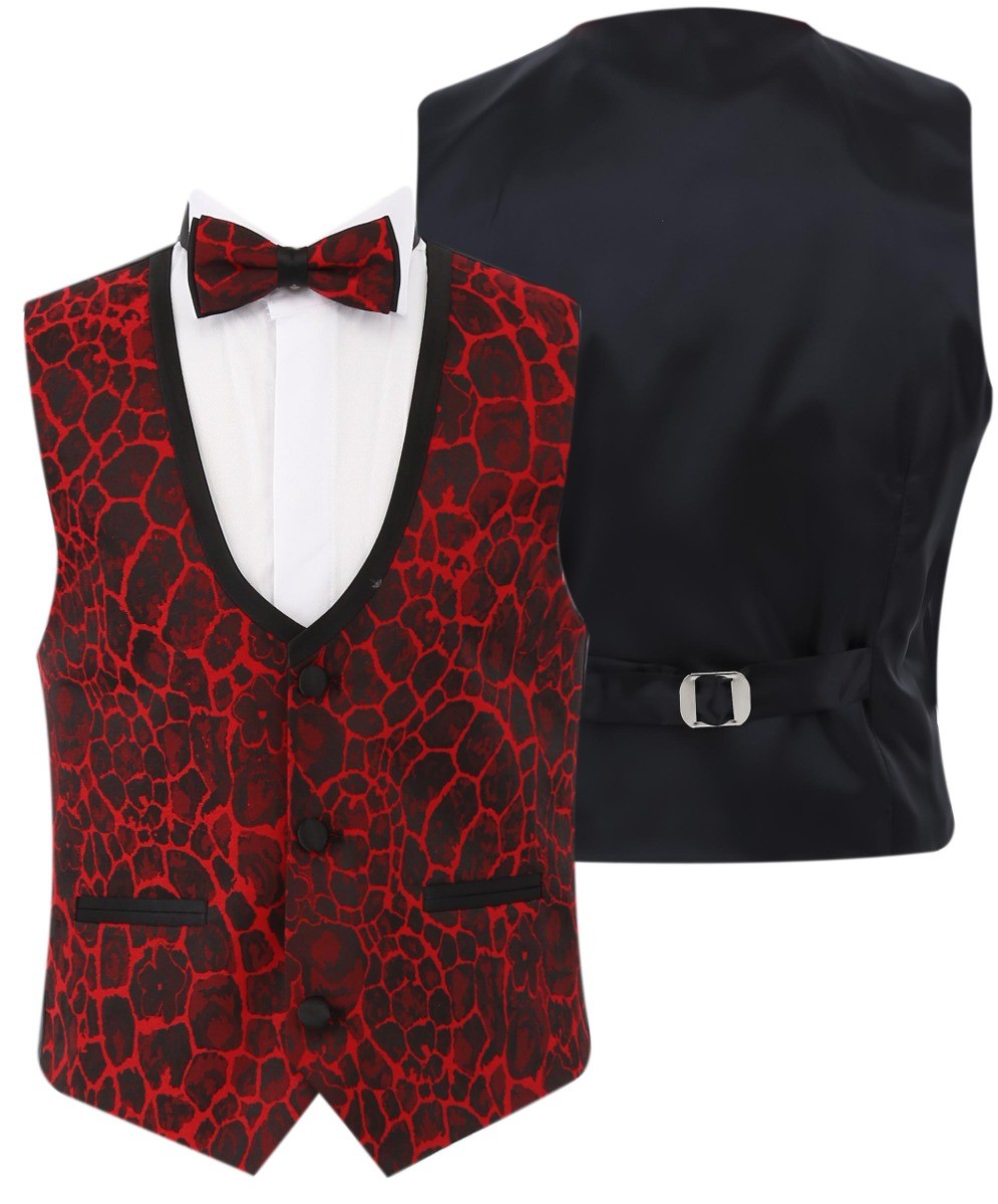 Boys Jacquard Burgundy Tuxedo Suit - Red