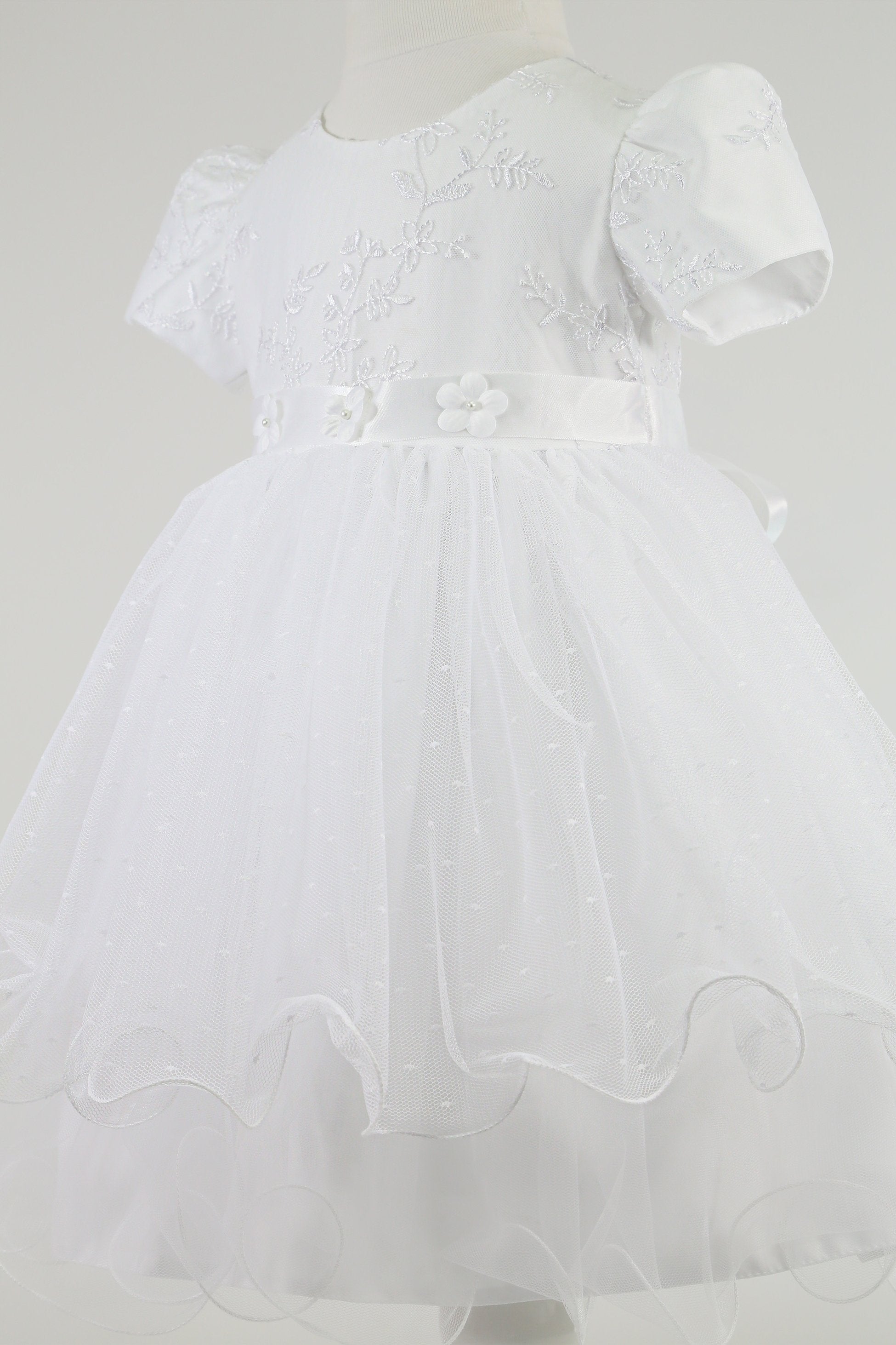 Baby Girls Balloon Sleeve Tulle Dress – B1038 - White