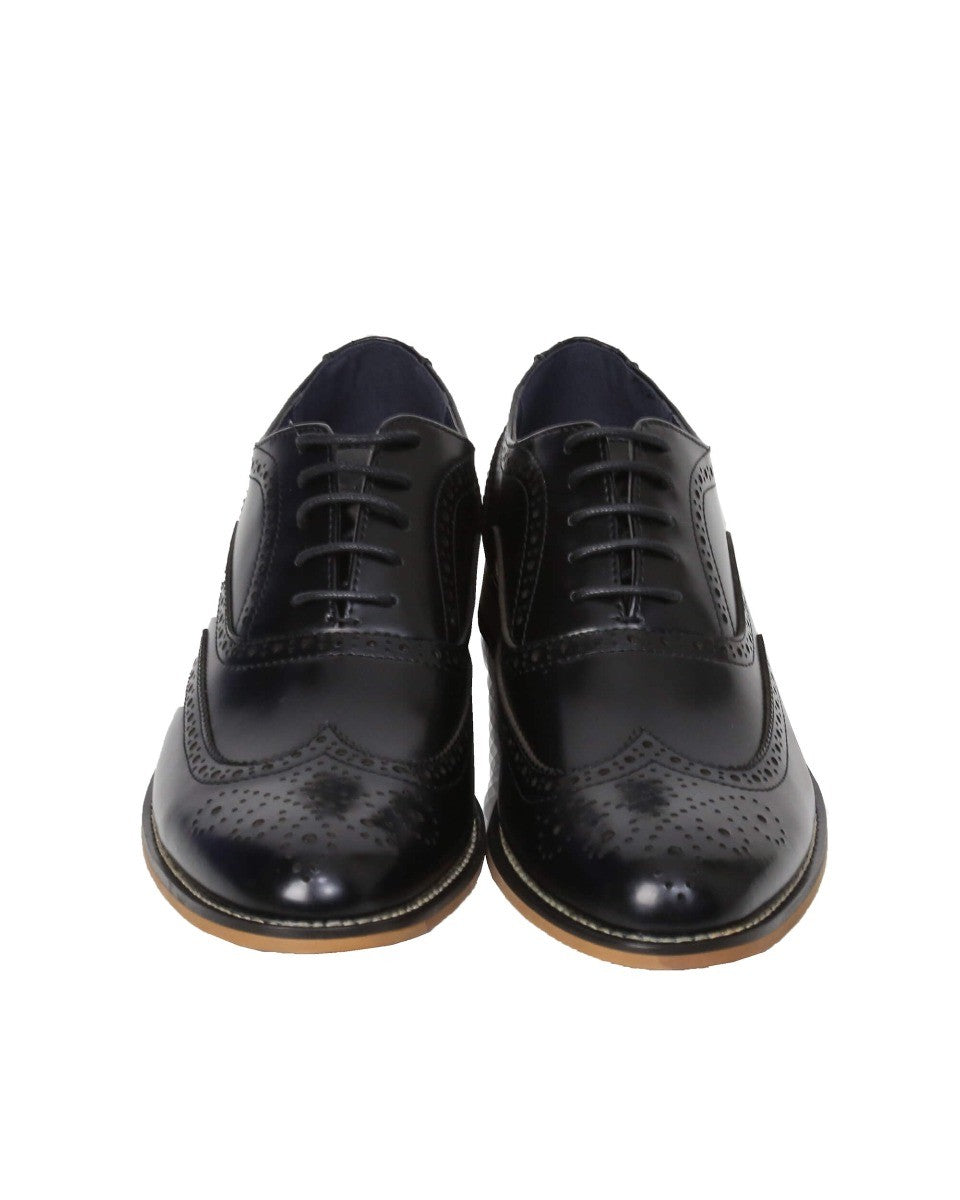 Men's Lace Up Leather Brogue Shoes - OXFORD - Black