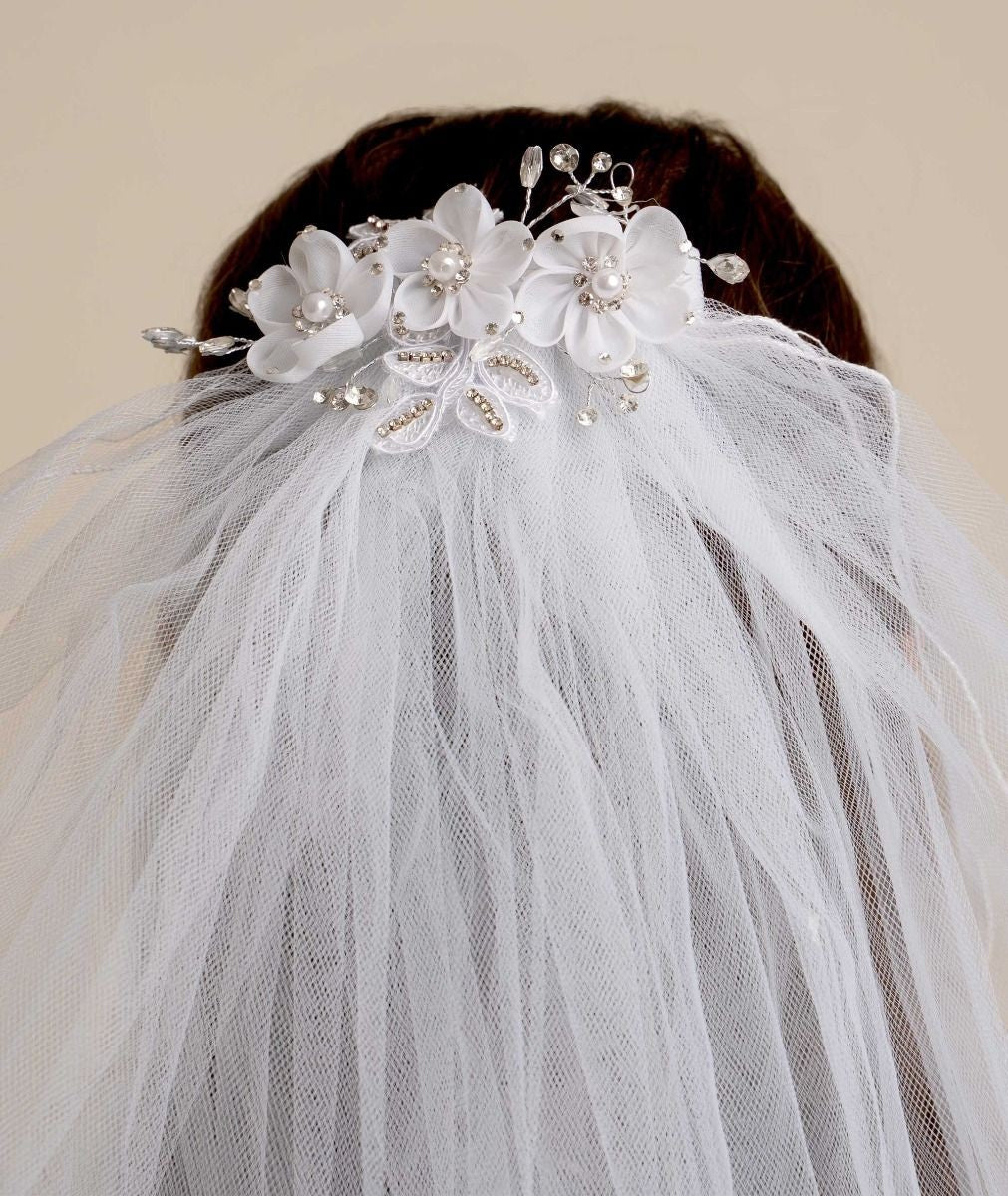 Girls' Floral and Crystals Tulle Veil - CMV254