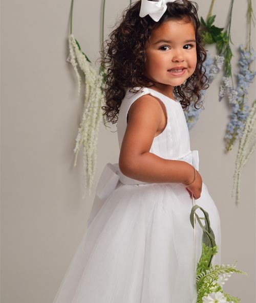 Girls Pleated Bodice Christening Dress - CINDY - White