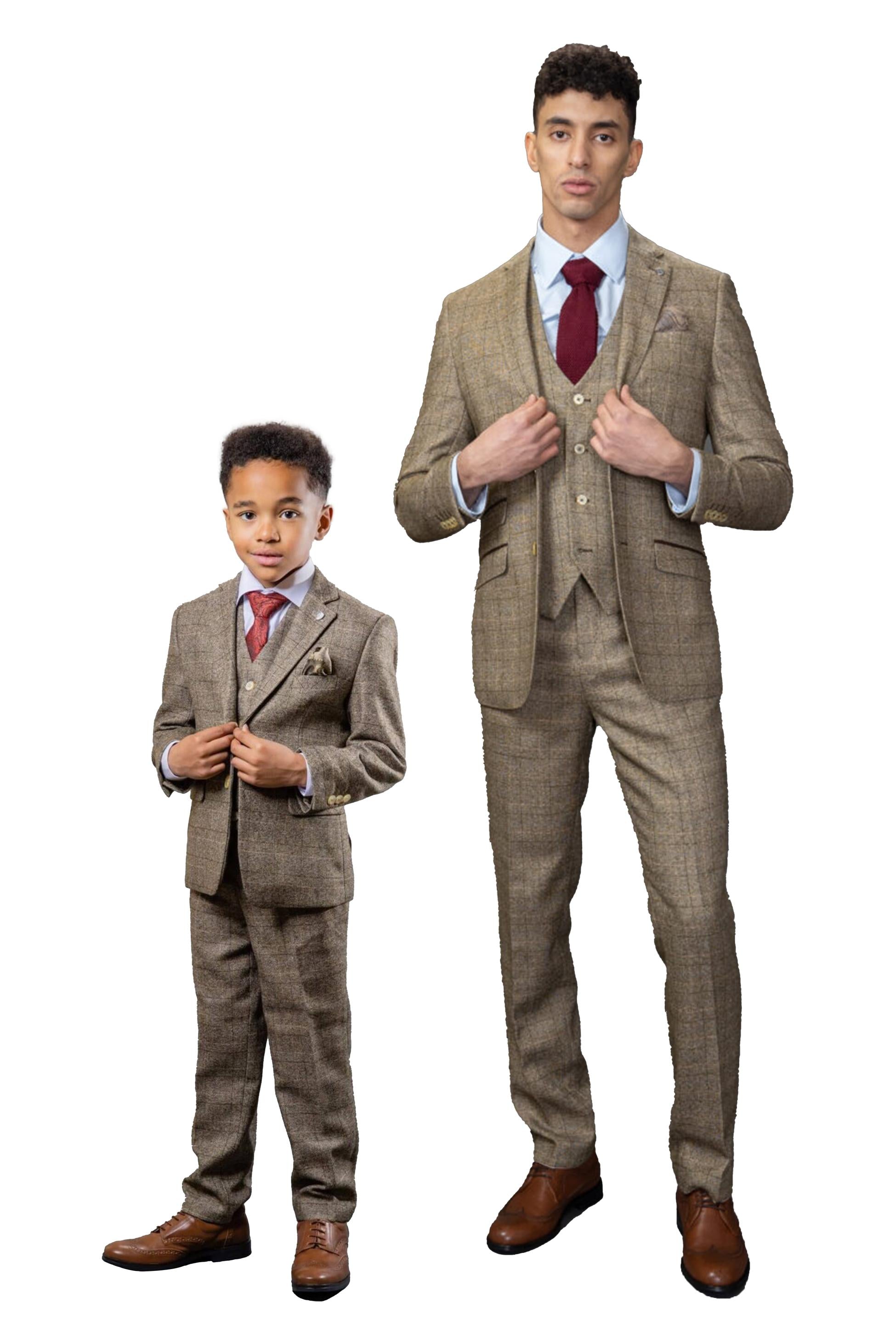 Men's Tweed Windowpane Check Suit - LIAM Beige - Beige