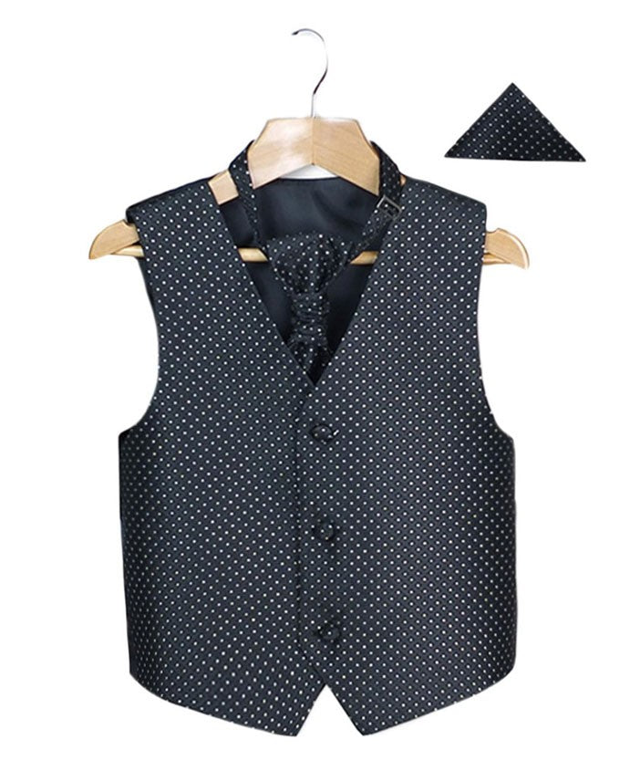 Boys & Men Waistcoat Cravat Hanky Set - Black