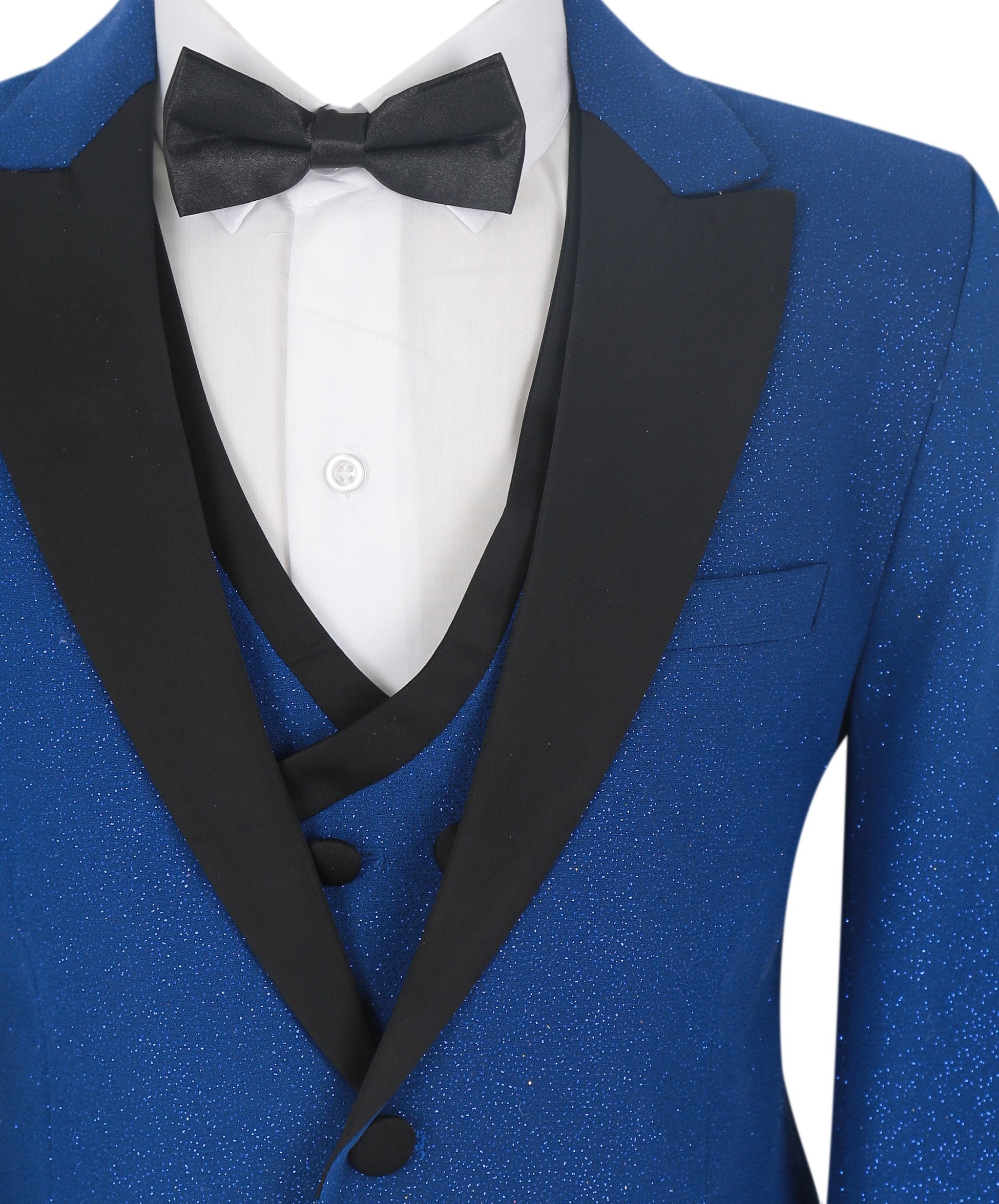 Boys Glittery Slim Fit Tuxedo Dinner Suit - Blue