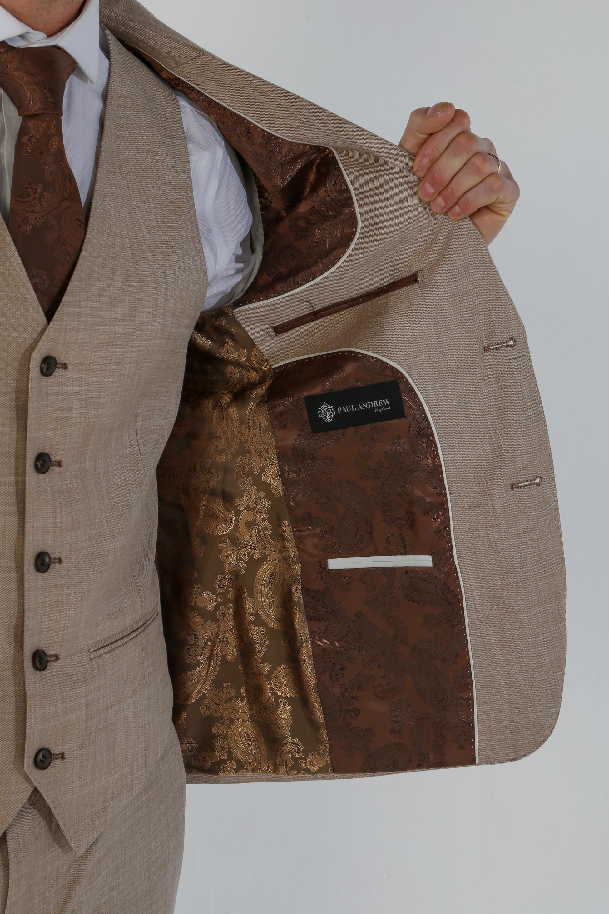 Men's Plaid Double-Breasted Suit Jacket - KURT - Beige