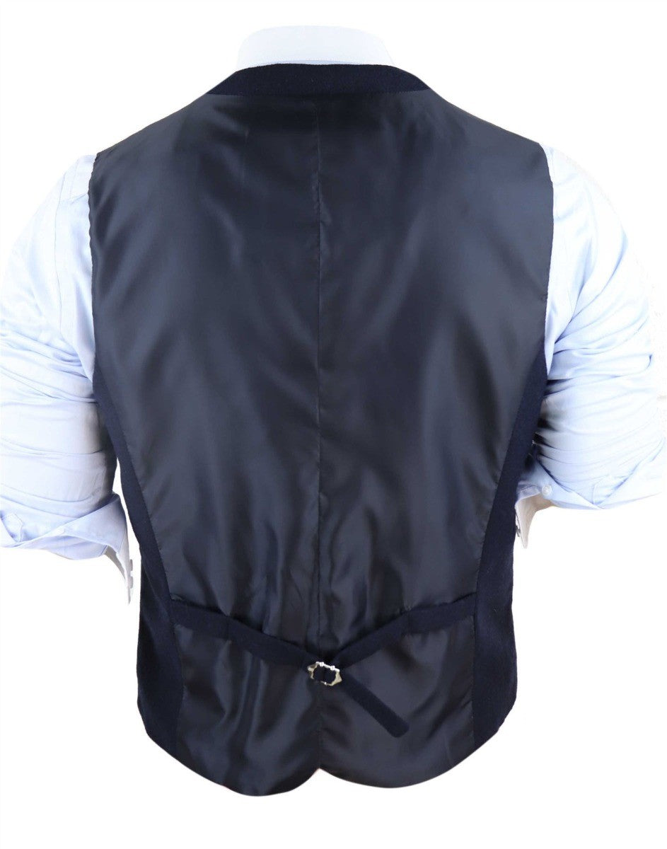 Men's Tweed Wool Blend Waistcoat - Kyra Navy - Navy Blue