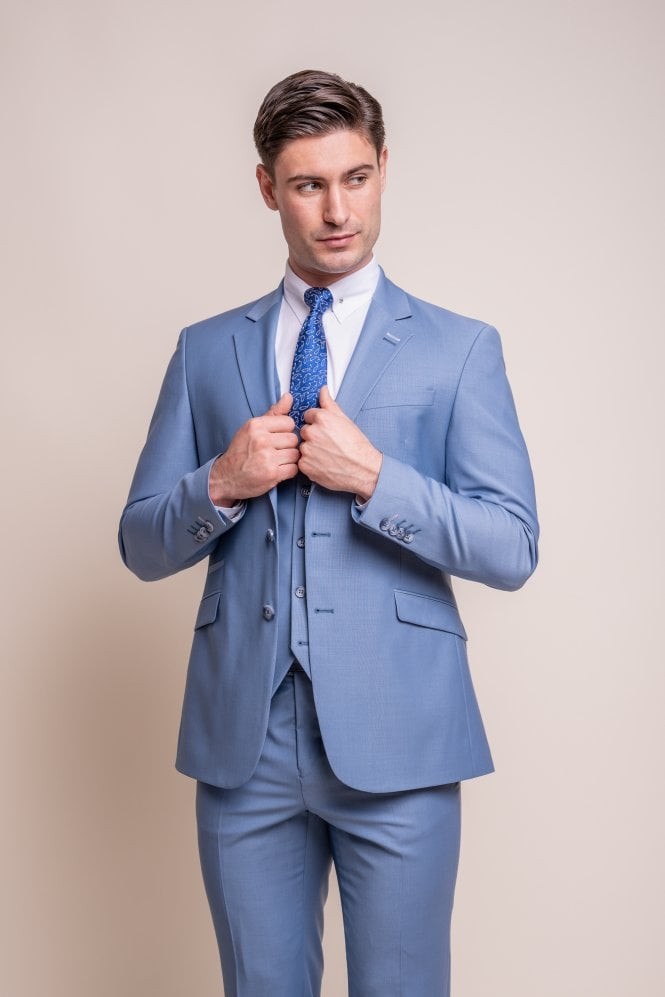 Men's Wool Blend Slim Fit Suit Jacket- BOND - Ocean Blue