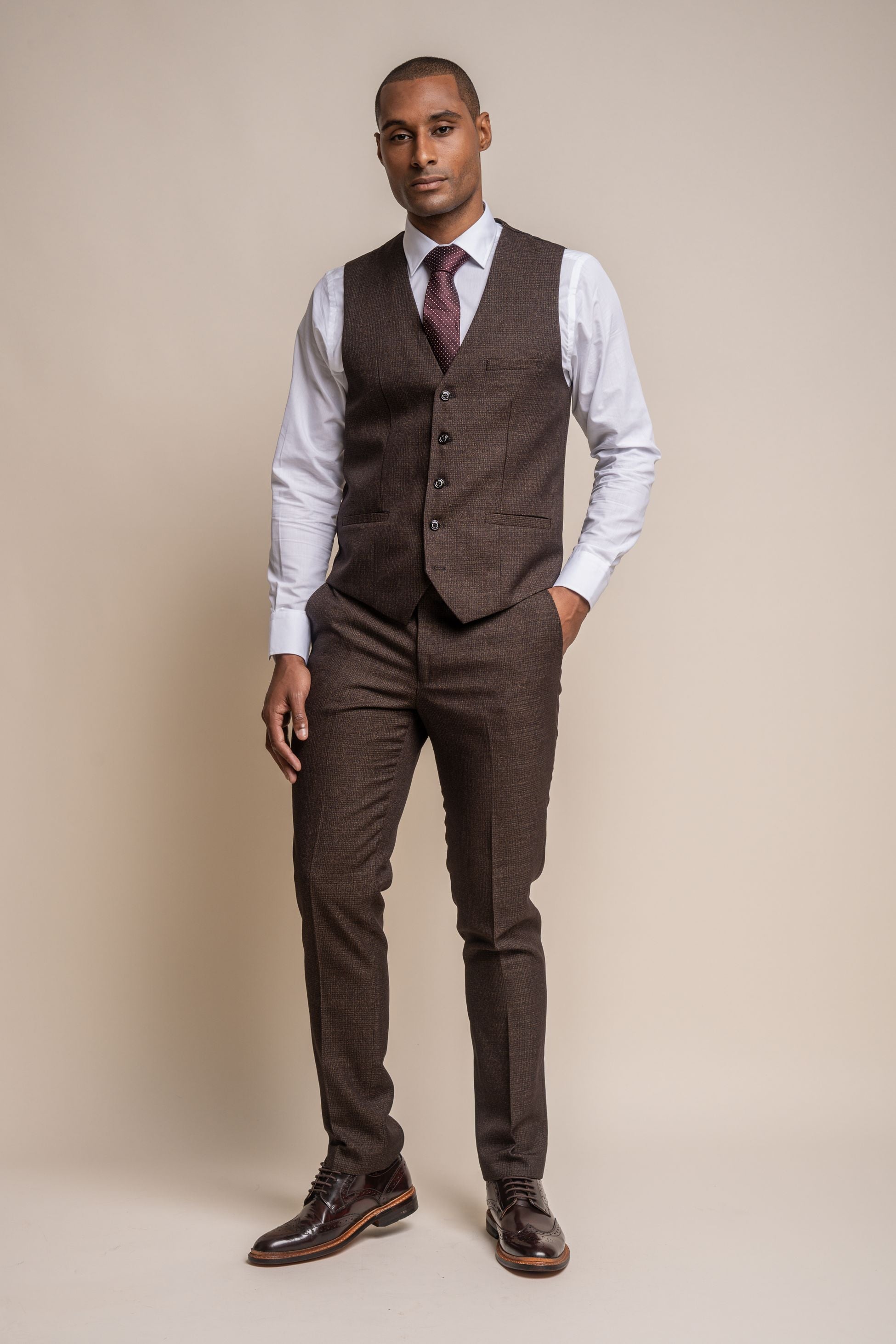 Men's Tweed Check Waistcoat - CARIDI Brown - Brown