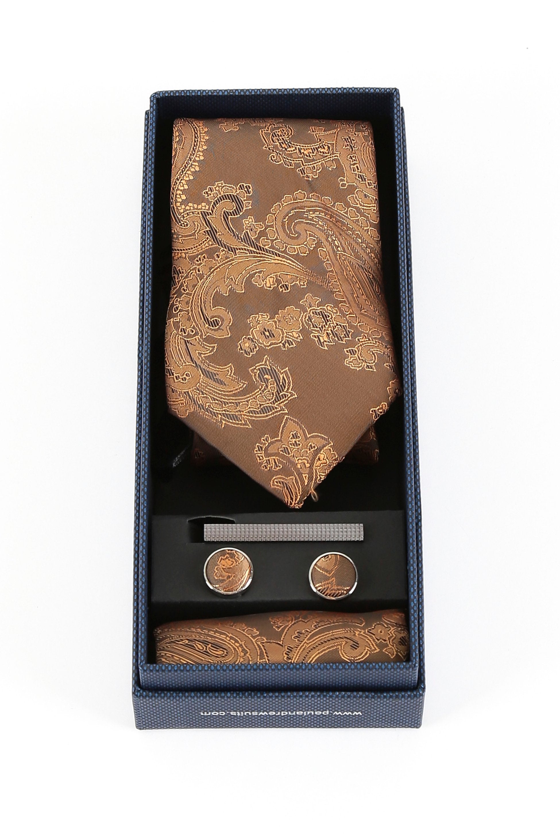 Men's Paisley Tie Cufflink Set - Brown Gold