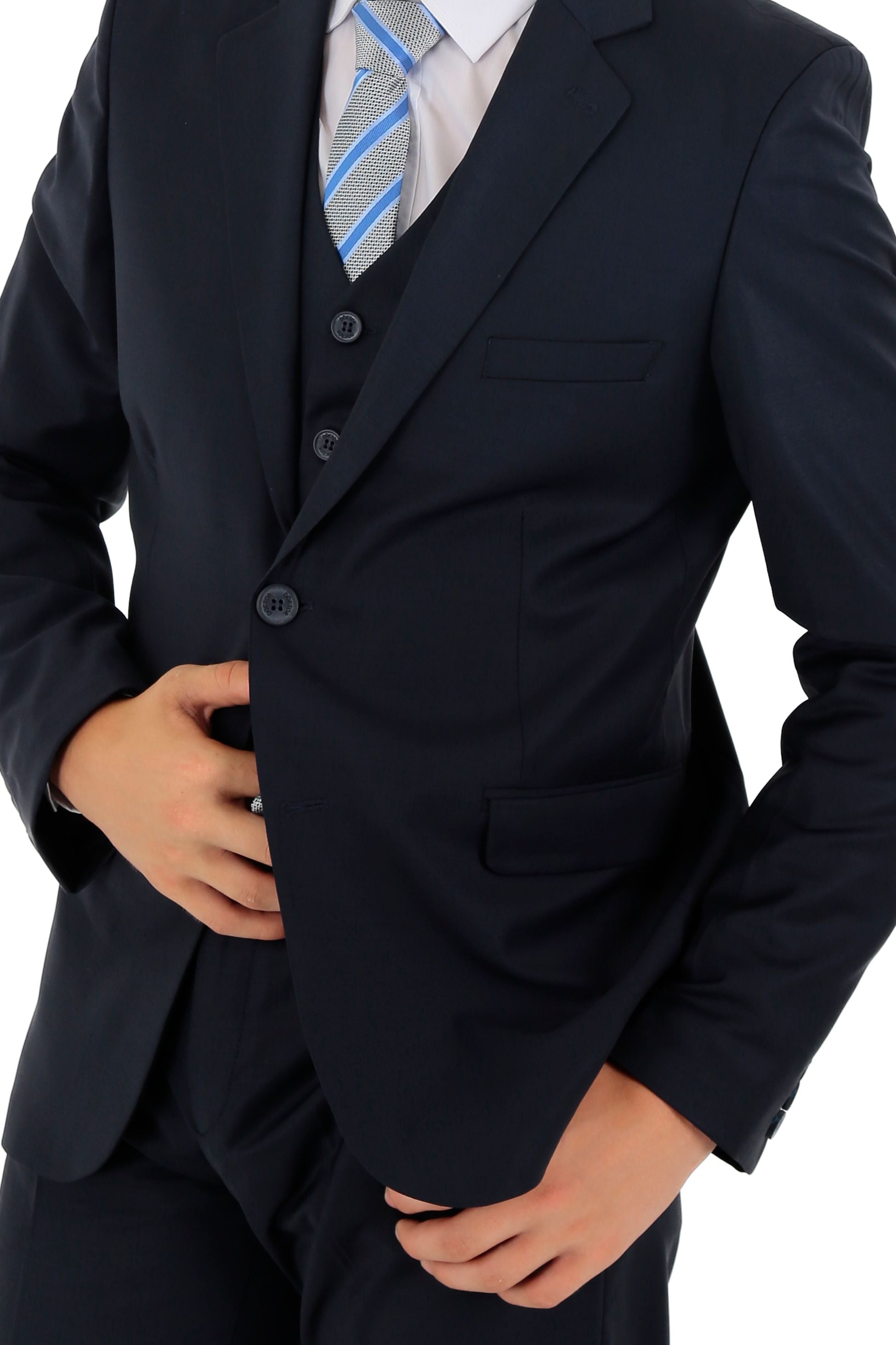 Boys Tailored Fit Navy Wool Blend Suit - OSLO - Navy Blue