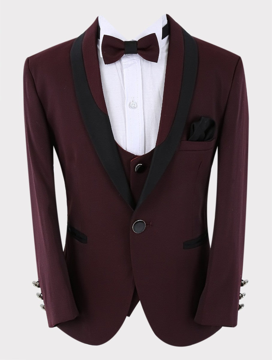 Boys All in One 6 Pieces Tuxedo Dinner Suit - HARRISON - Burgundy