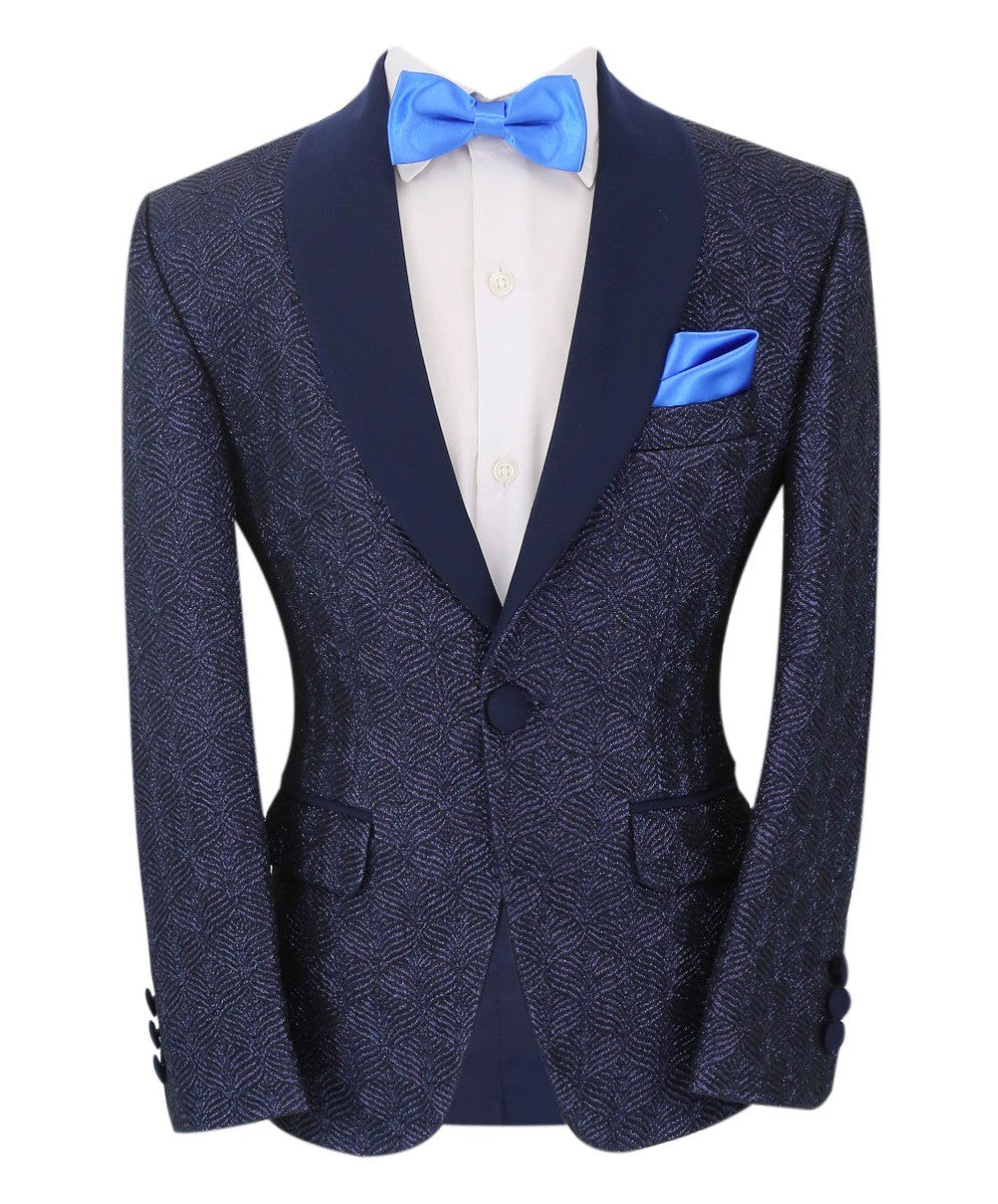 Boys Tweed Tuxedo Slim Fit Suit - ROBBIE - Navy Blue