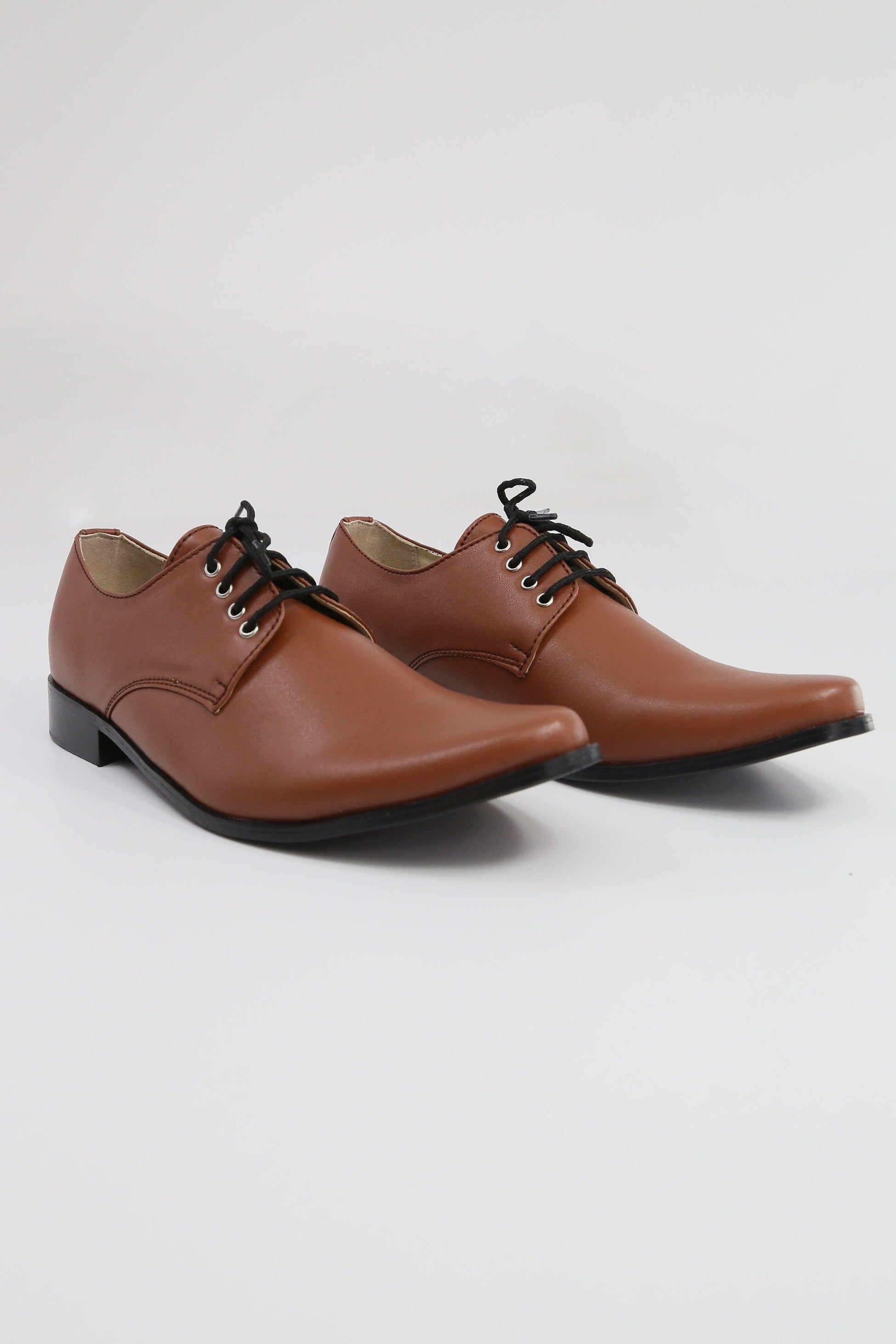 Boys Matte Leather Derby Shoes - GEORGE - Brown