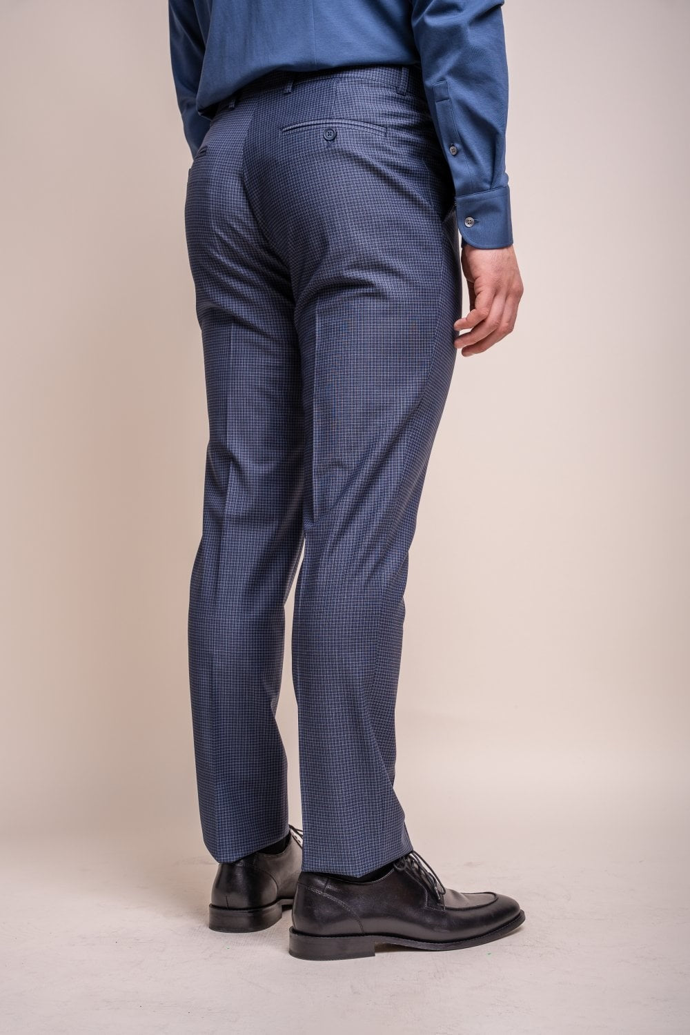 Men's Wool Blend Slim Fit Trousers- BOND - Navy Check