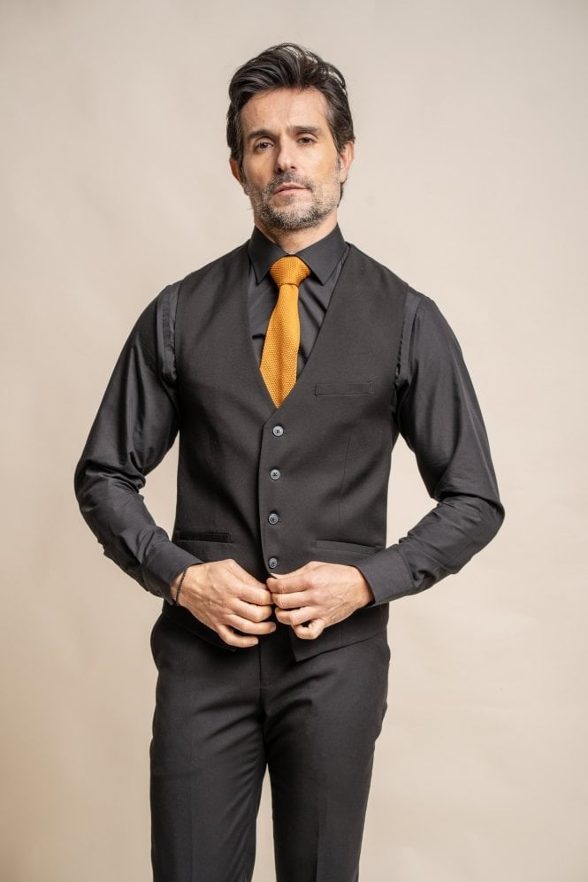 Men's Slim Fit  Black Formal Waistcoat - MARCO - Black