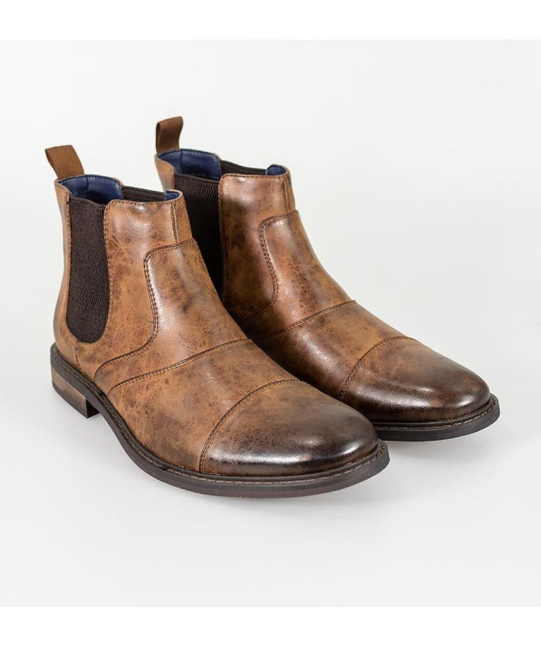 Men���s Italian Couture Slip On Leather Chelsea Boots - Tan Brown